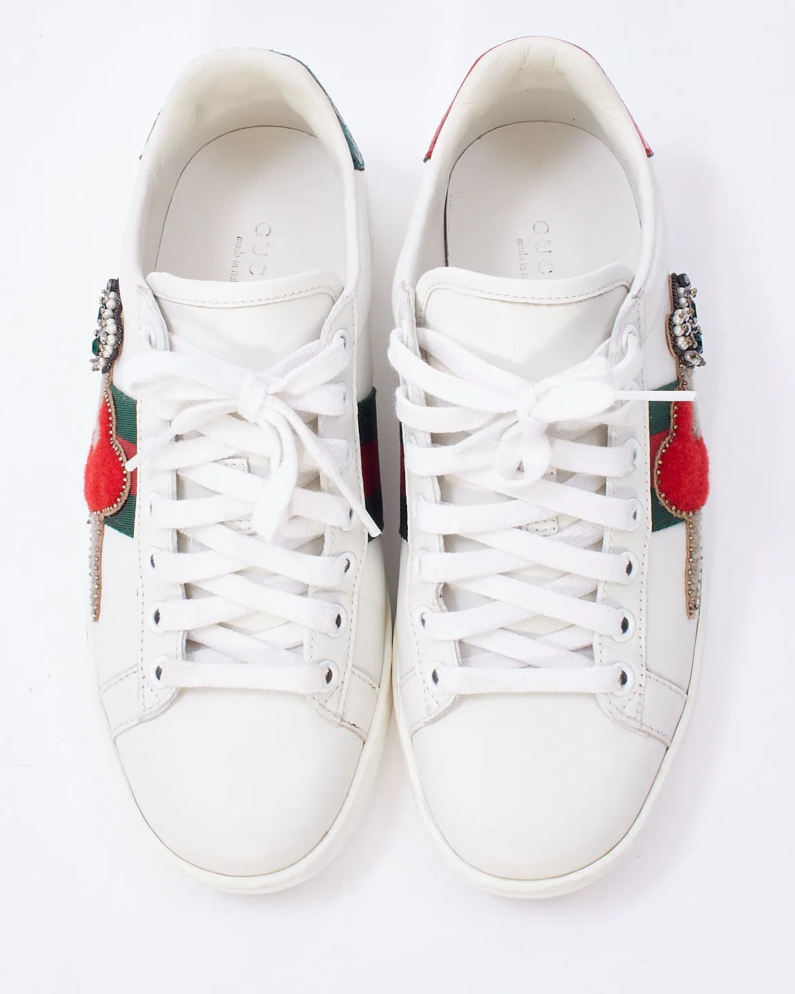 Gucci White Leather Ace White Red Heart Dagger Sword Sneakers - 36