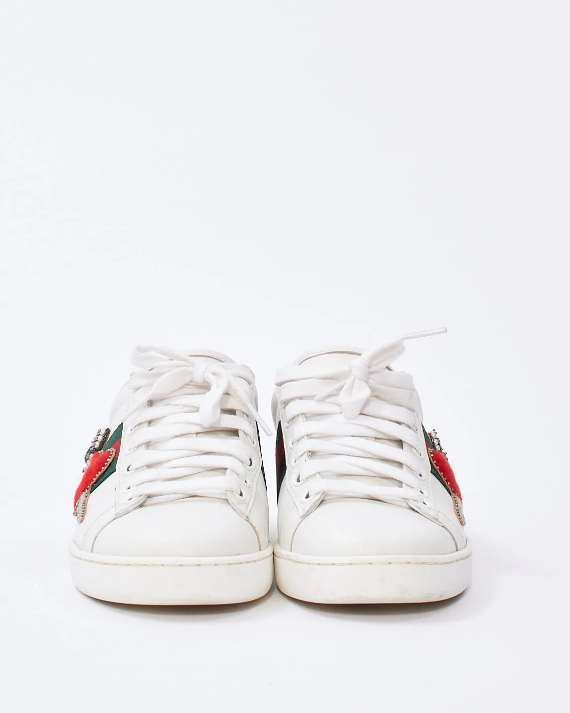 Gucci White Leather Ace White Red Heart Dagger Sword Sneakers - 36