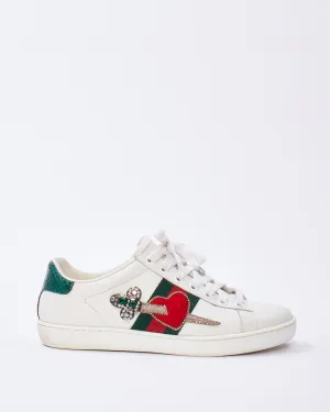 Gucci White Leather Ace White Red Heart Dagger Sword Sneakers - 36