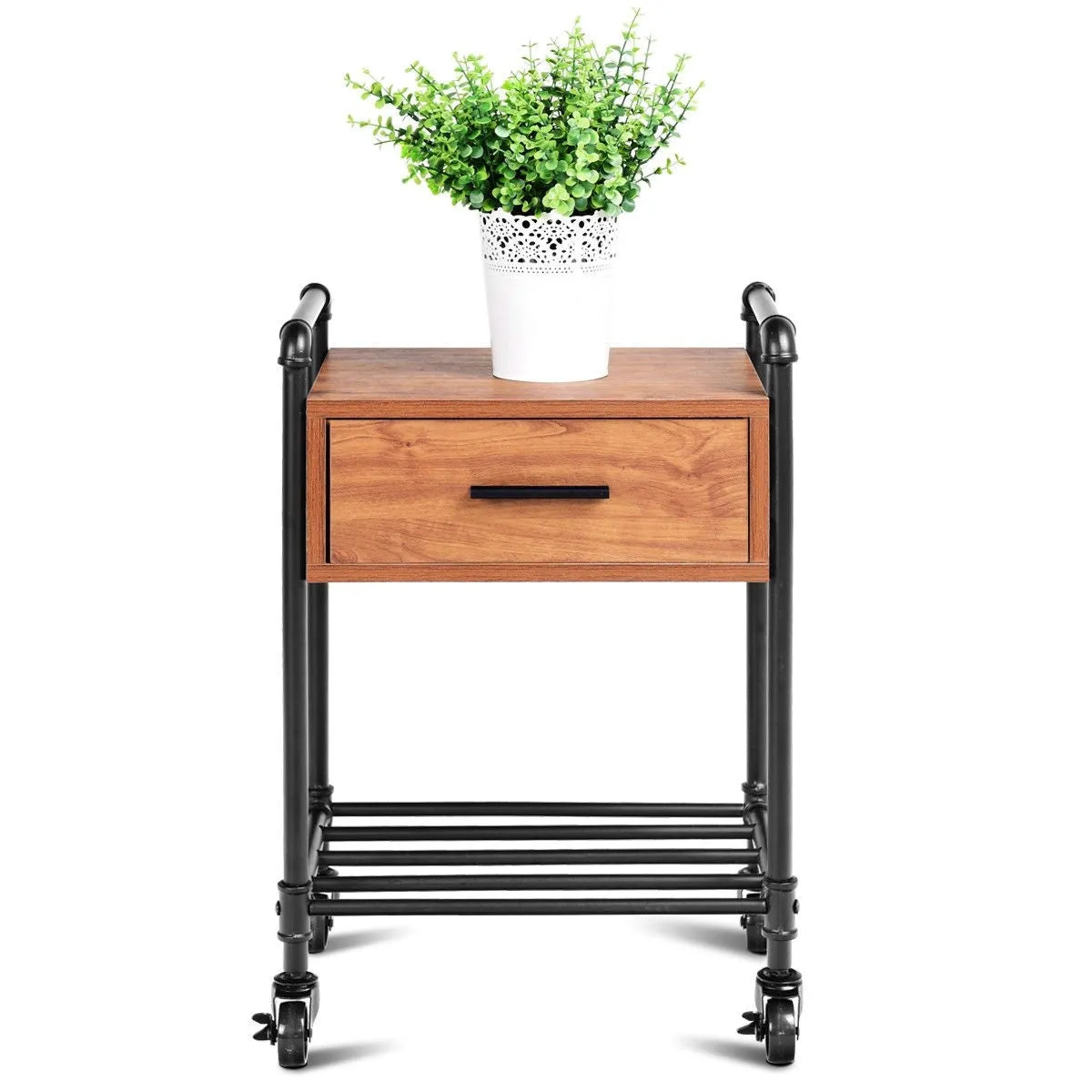 Heavy Duty Steel Frame 1-Drawer End Table Nightstand Side Table on Wheels