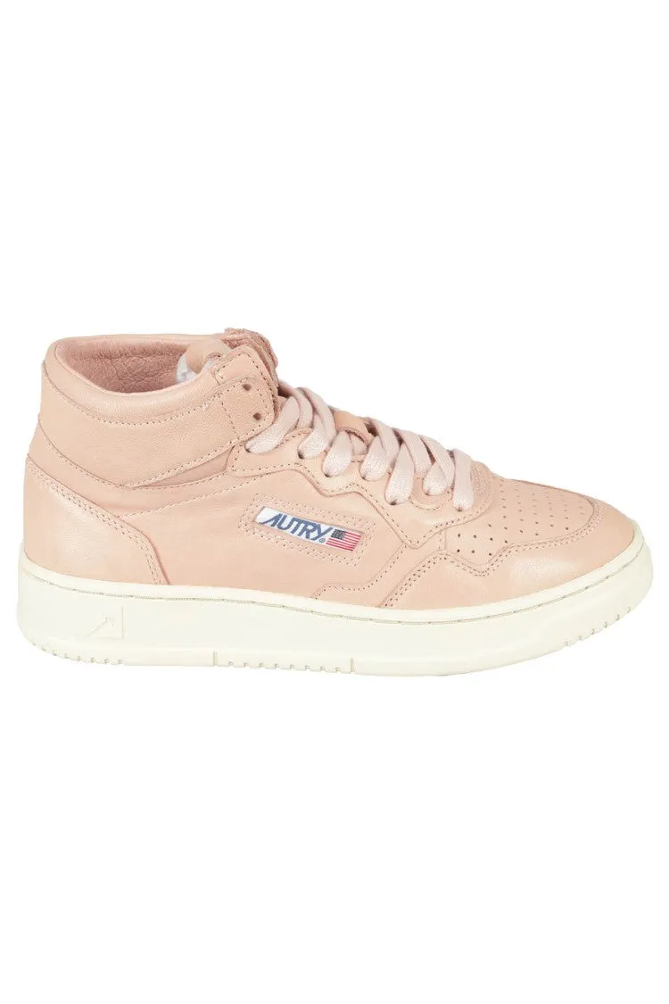 High-Top Leather Sneakers With Perforated Toe Box