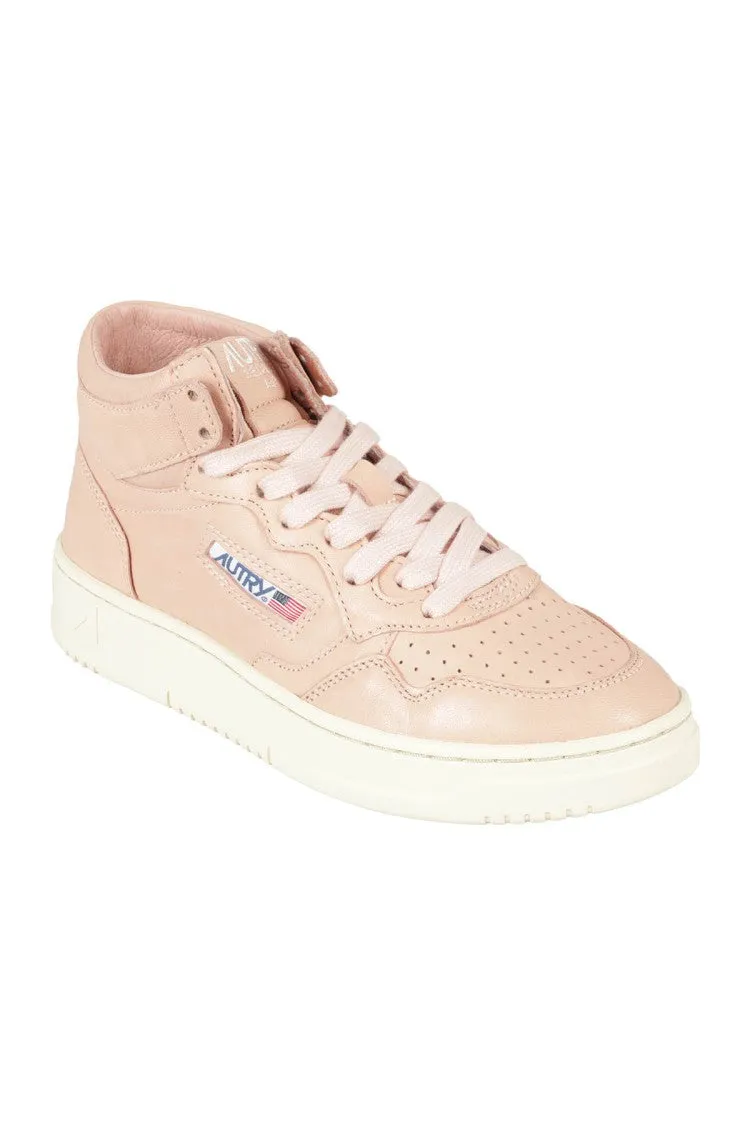 High-Top Leather Sneakers With Perforated Toe Box