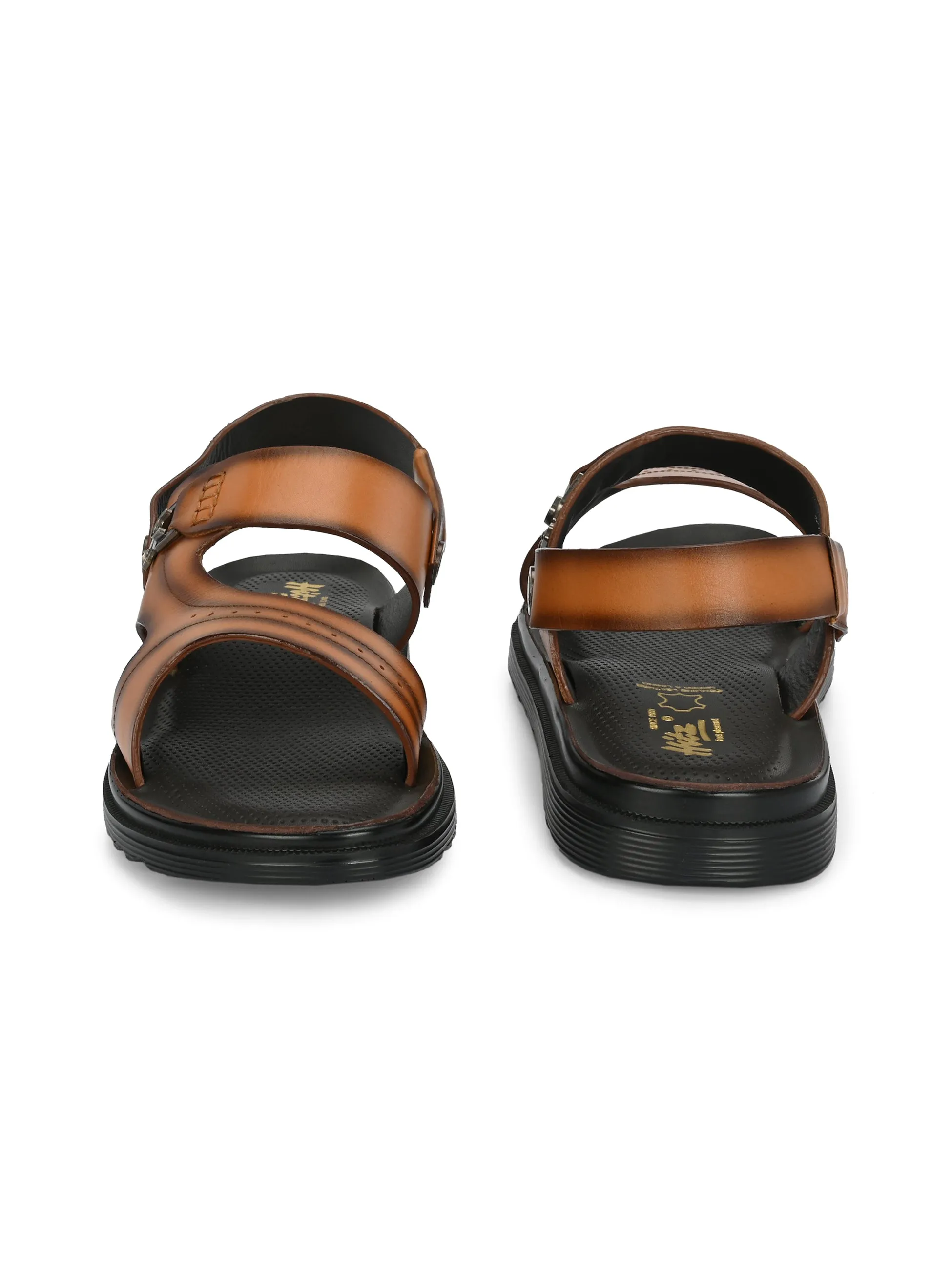 Hitz Men's Tan Leather Open Toe Slip-On Slippers