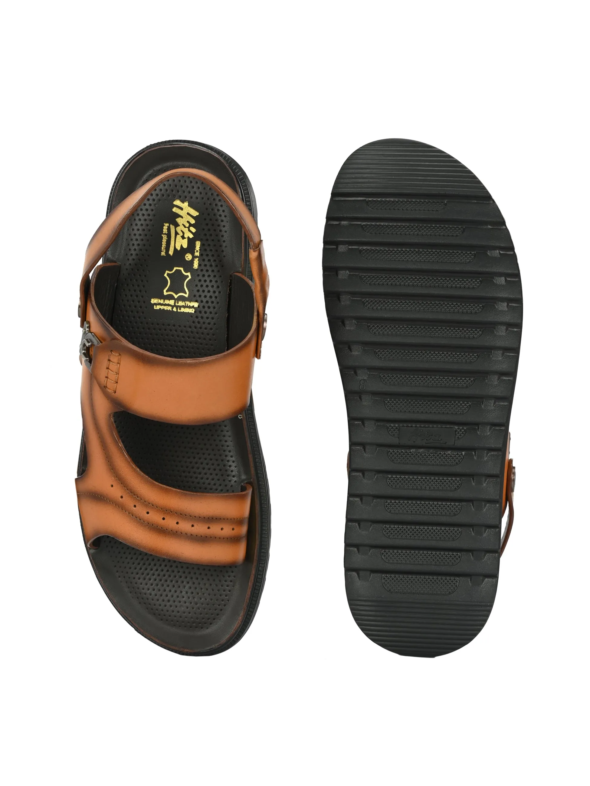Hitz Men's Tan Leather Open Toe Slip-On Slippers