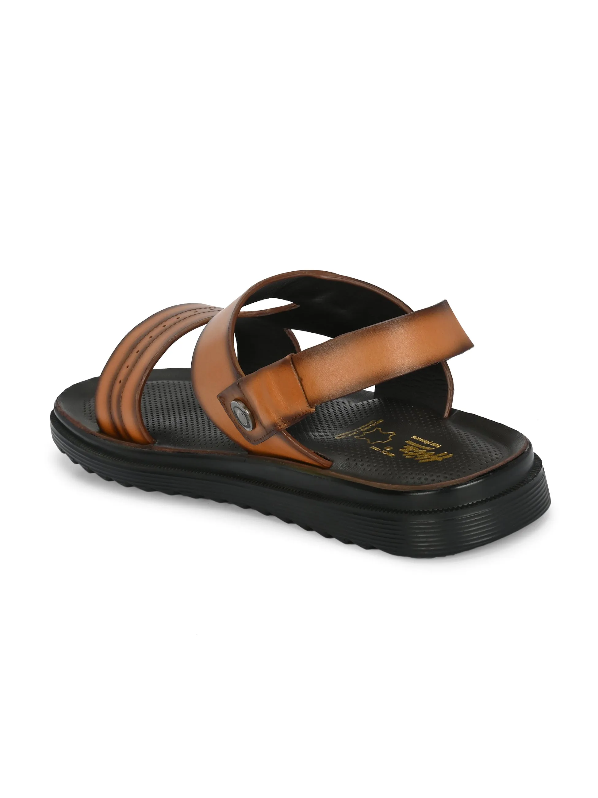 Hitz Men's Tan Leather Open Toe Slip-On Slippers