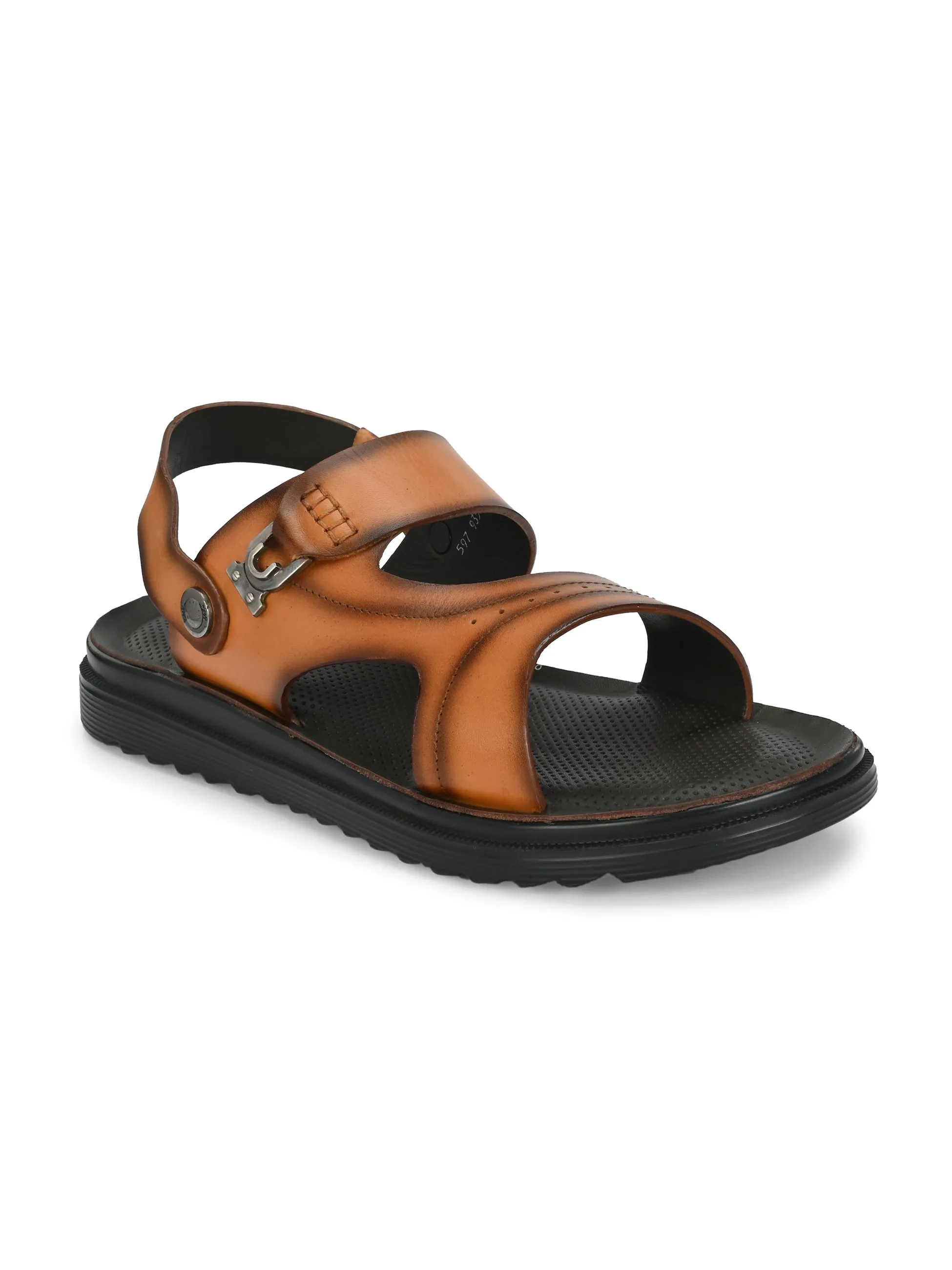 Hitz Men's Tan Leather Open Toe Slip-On Slippers