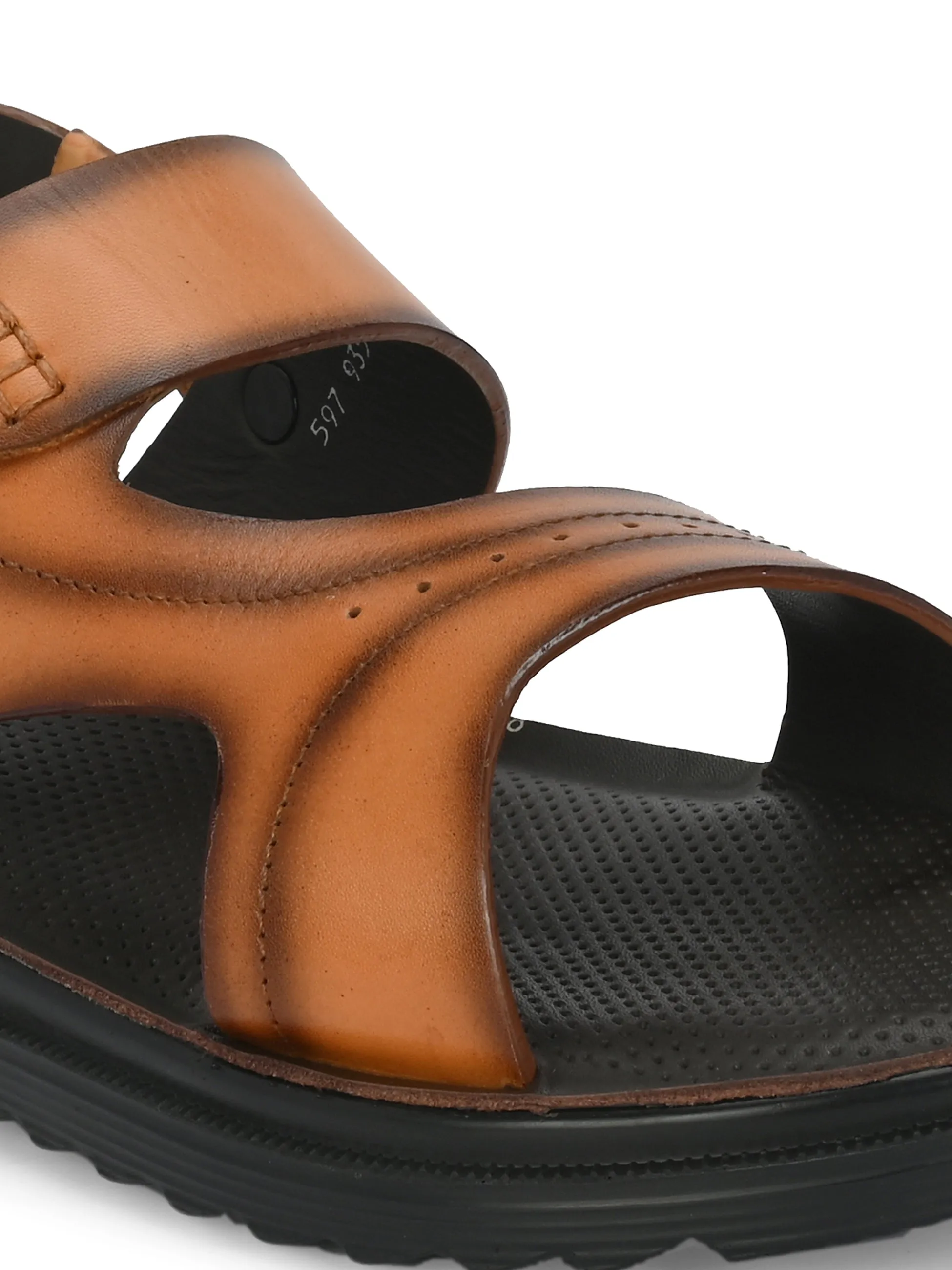 Hitz Men's Tan Leather Open Toe Slip-On Slippers