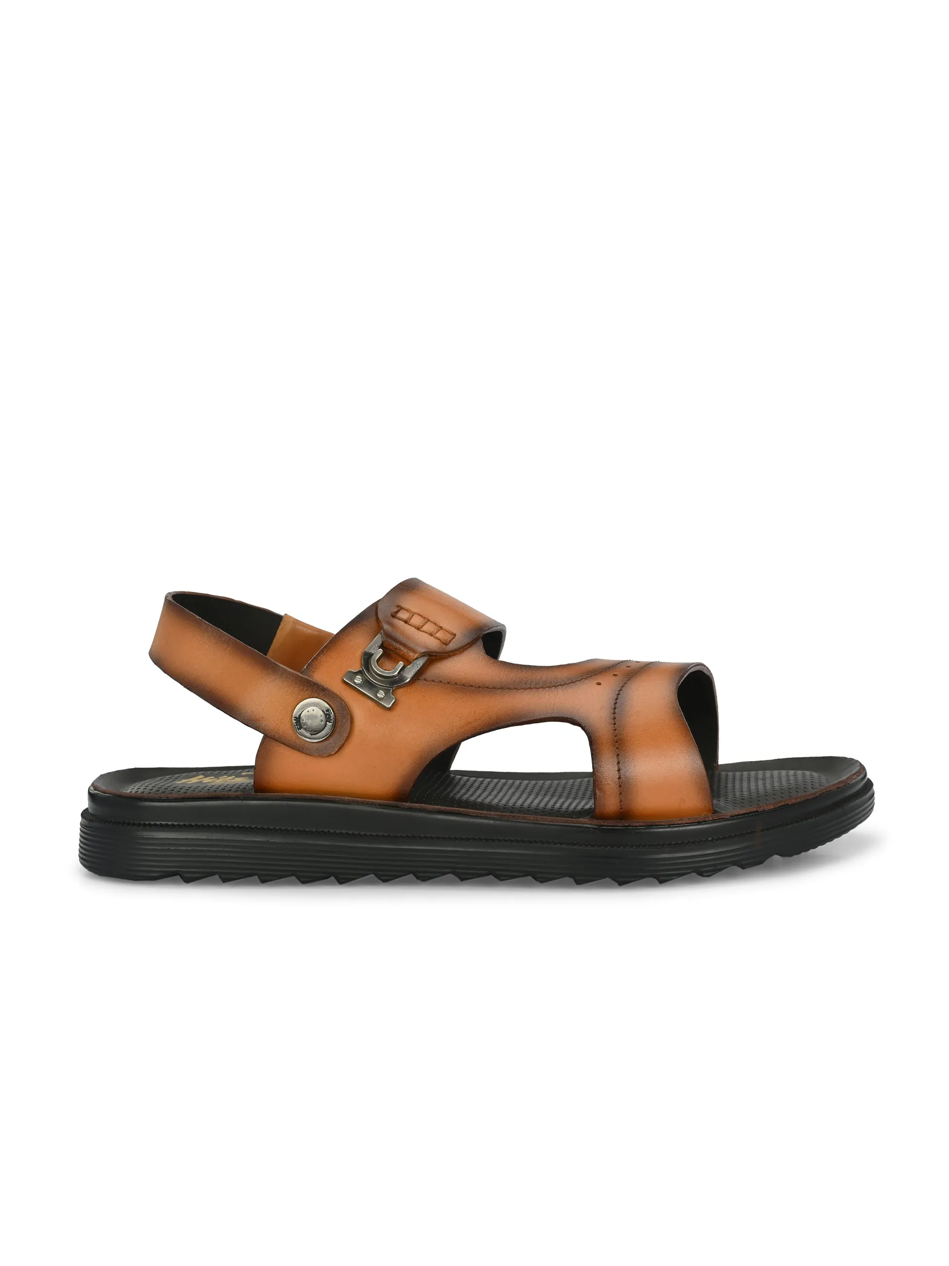 Hitz Men's Tan Leather Open Toe Slip-On Slippers