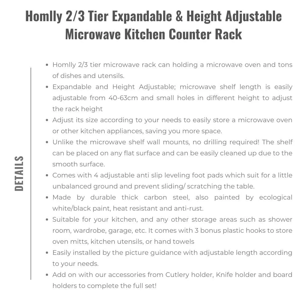 Homlly 2/3 Tier Expandable & Height Adjustable Microwave Kitchen Counter Rack