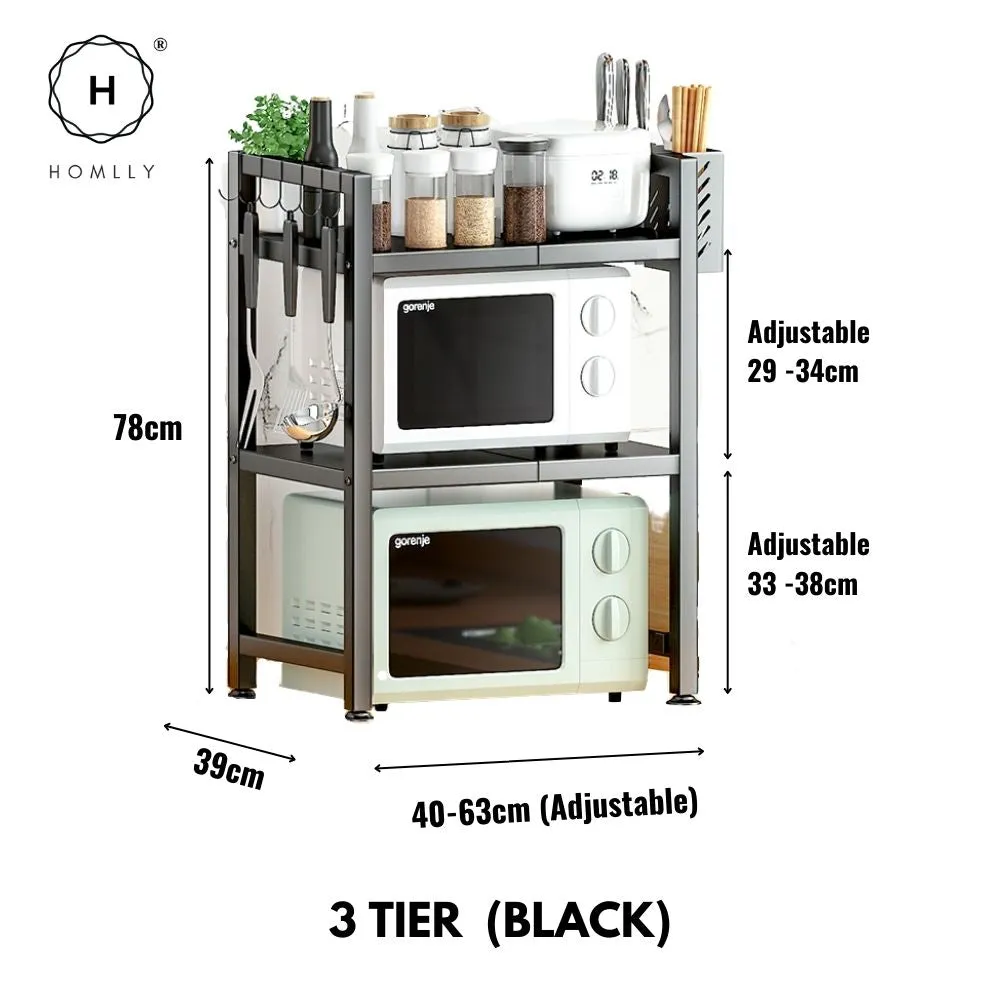 Homlly 2/3 Tier Expandable & Height Adjustable Microwave Kitchen Counter Rack