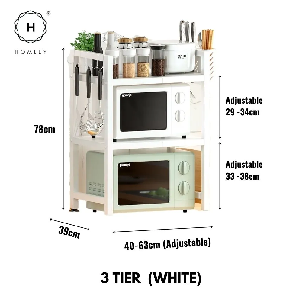 Homlly 2/3 Tier Expandable & Height Adjustable Microwave Kitchen Counter Rack