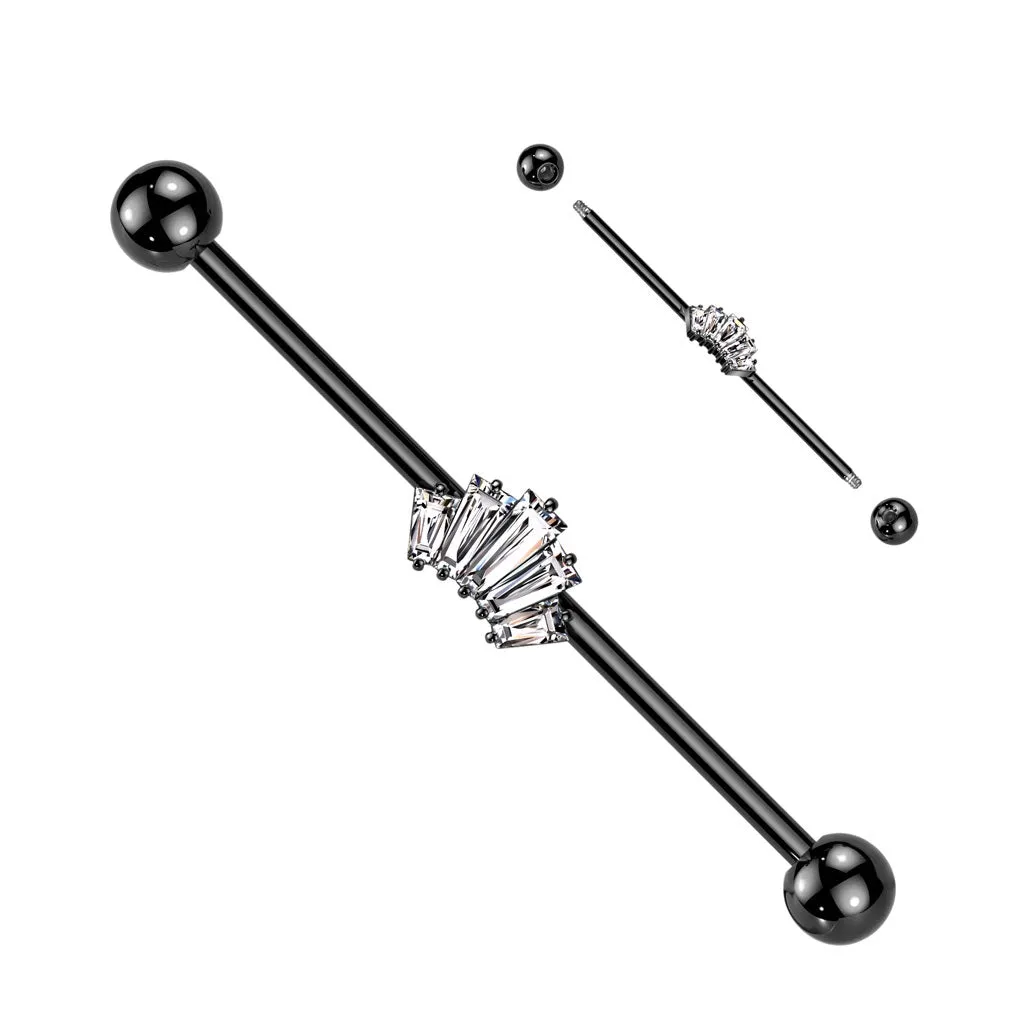 Industrial Barbell Crown CZ  Baguette 316L Surgical Steel Bar  1 1/2