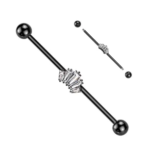 Industrial Barbell Crown CZ  Baguette 316L Surgical Steel Bar  1 1/2