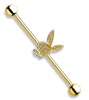 Industrial Barbell Sand Blast Sparkling Playboy Bunny 316L Surgical Steel bar