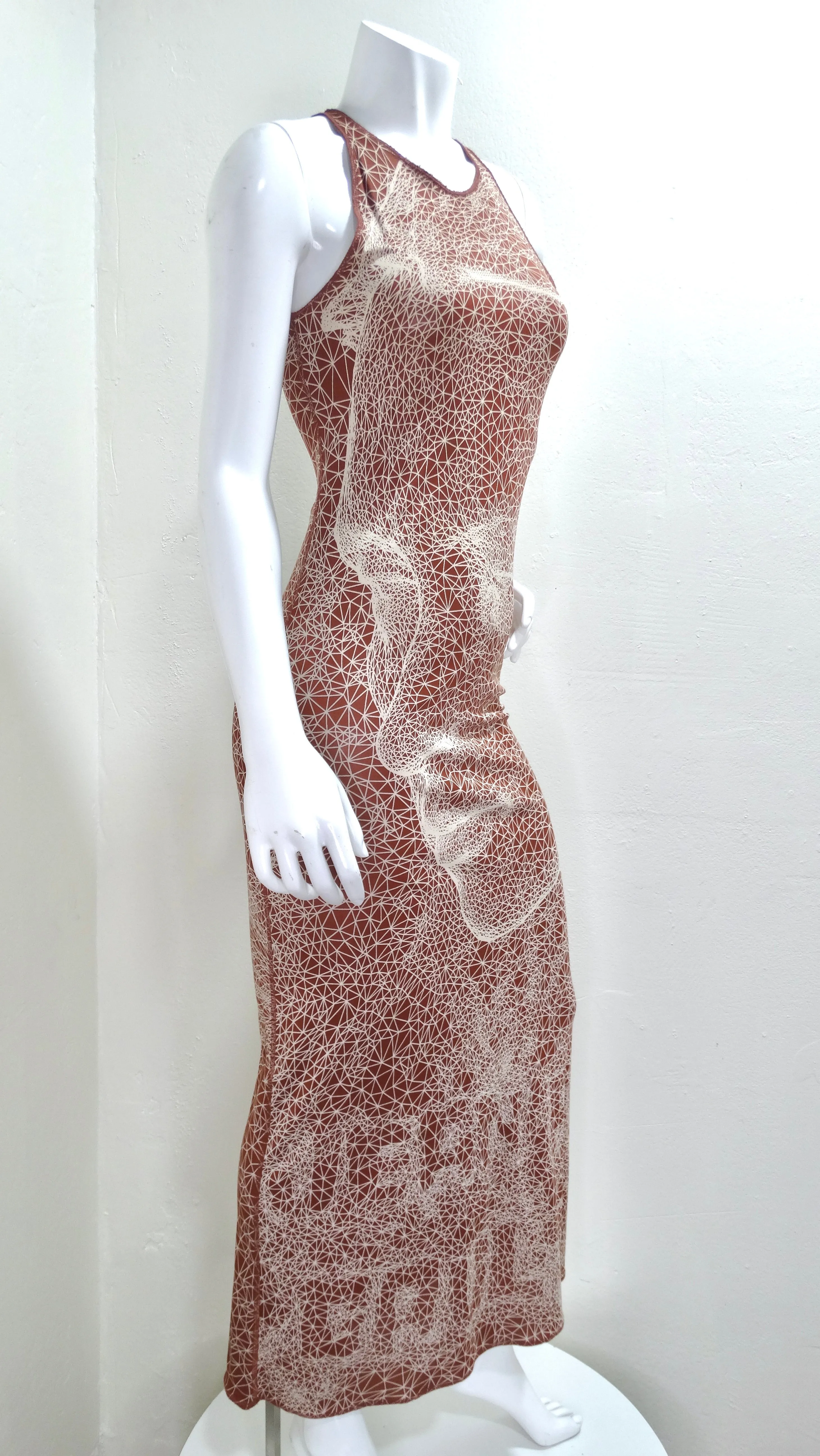 JEAN PAUL GAULTIER Femme S/S 2001 Rust Brown Constellation Faces Maxi Dress