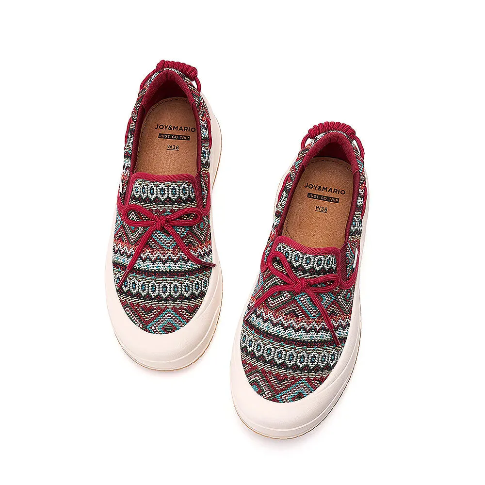 Joy & Mario Women’s Slip-on Fabric Platform Loafers in Red