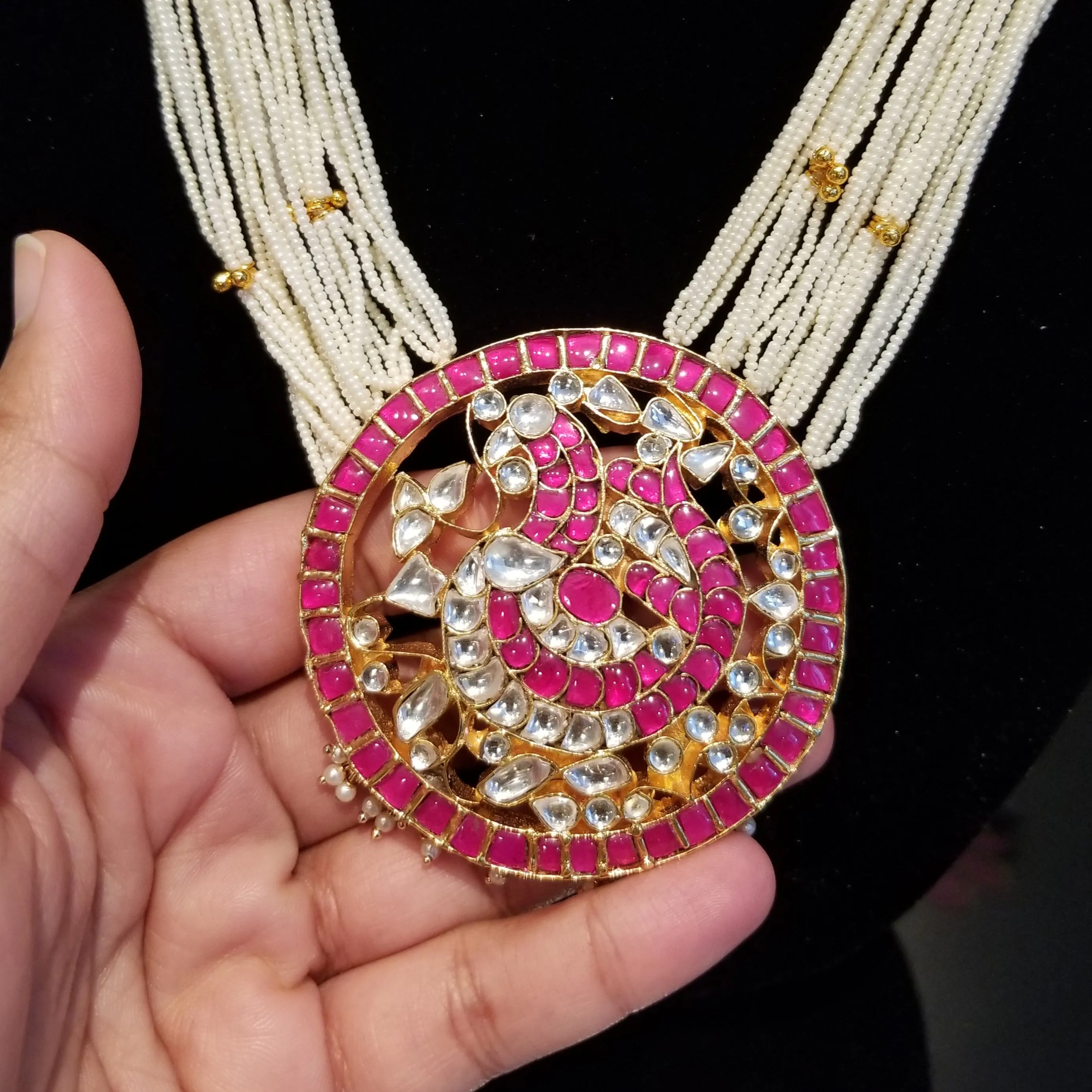 Kundan Pearl Maala Set With Hard Gold Plating