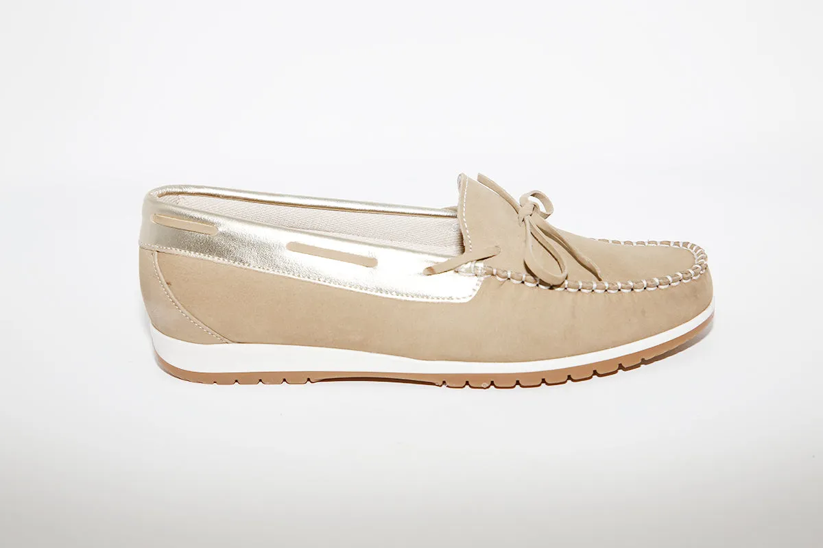 LEON D'ORO - 3940 CASUAL SLIP-ON SHOE - BEIGE/GOLD