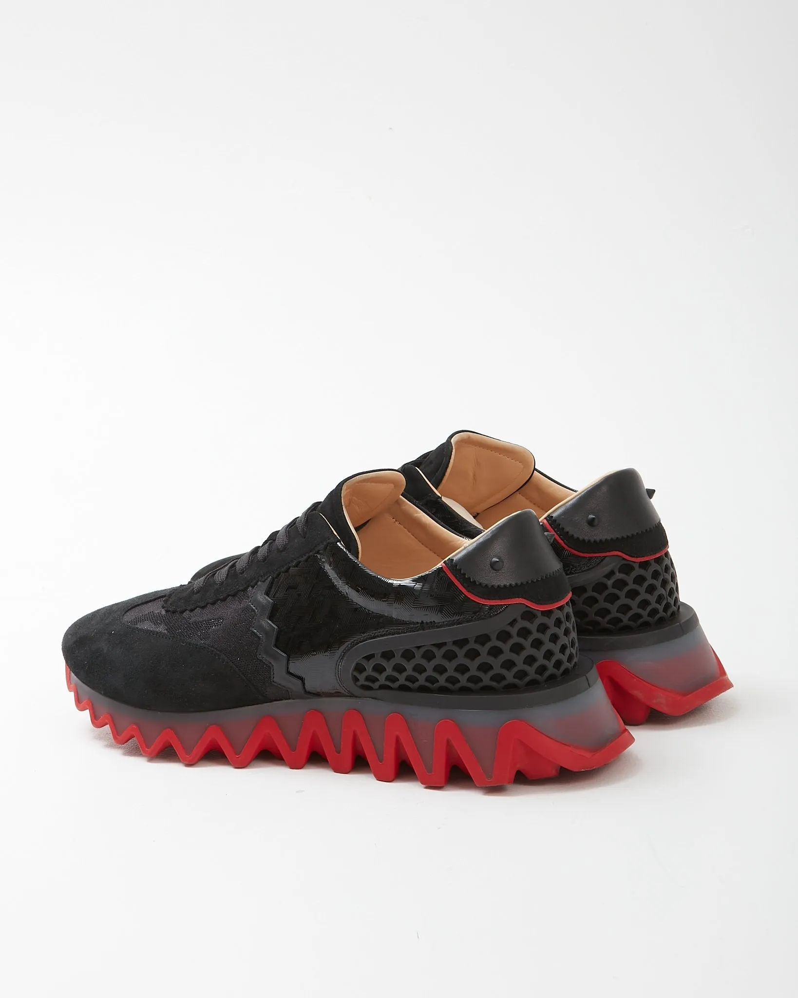 Louboutin Black Loubishark Flat Suede Glit Sneakers - 45