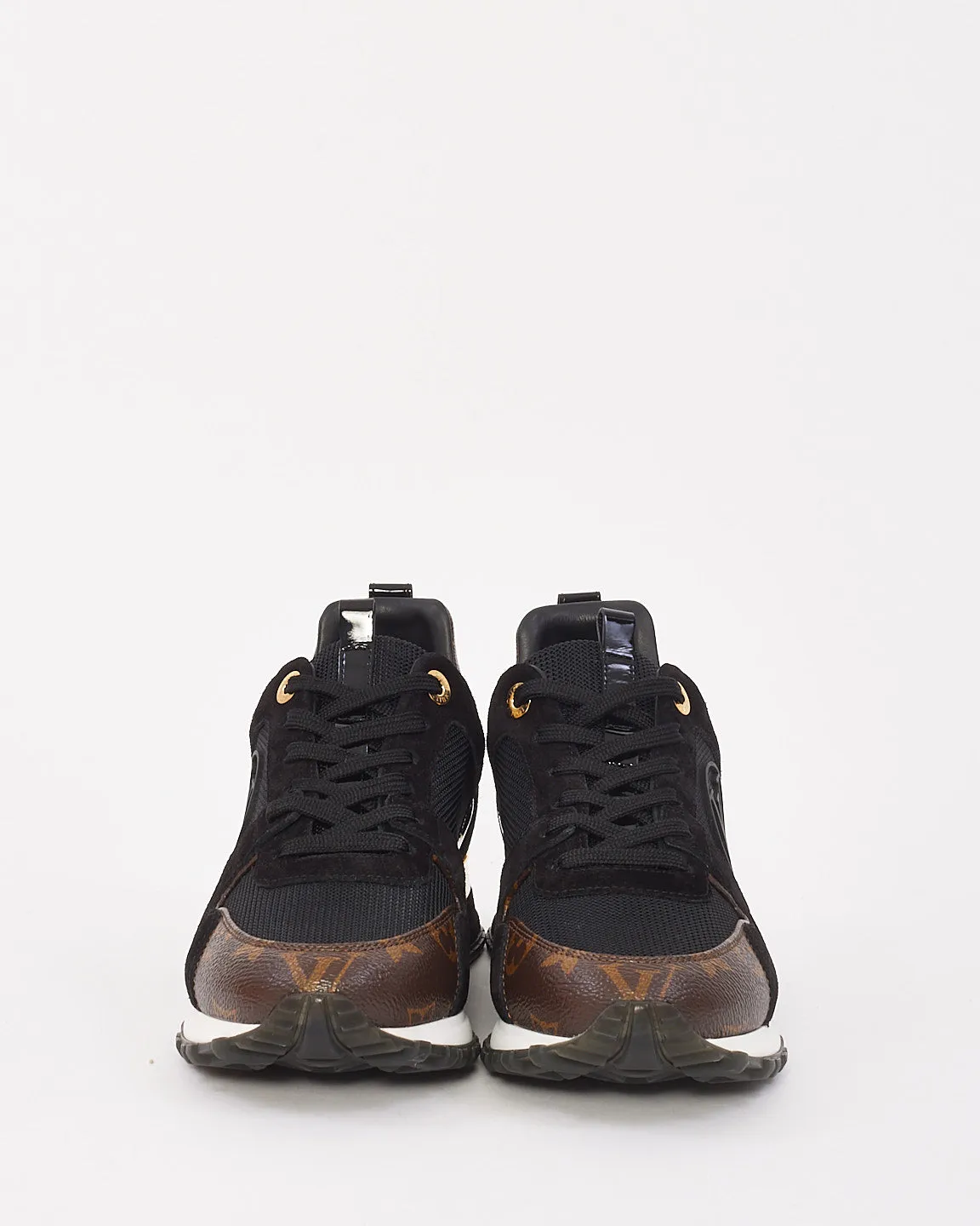 Louis Vuitton Black & Monogram Canvas & Suede Run Away Sneakers - 37