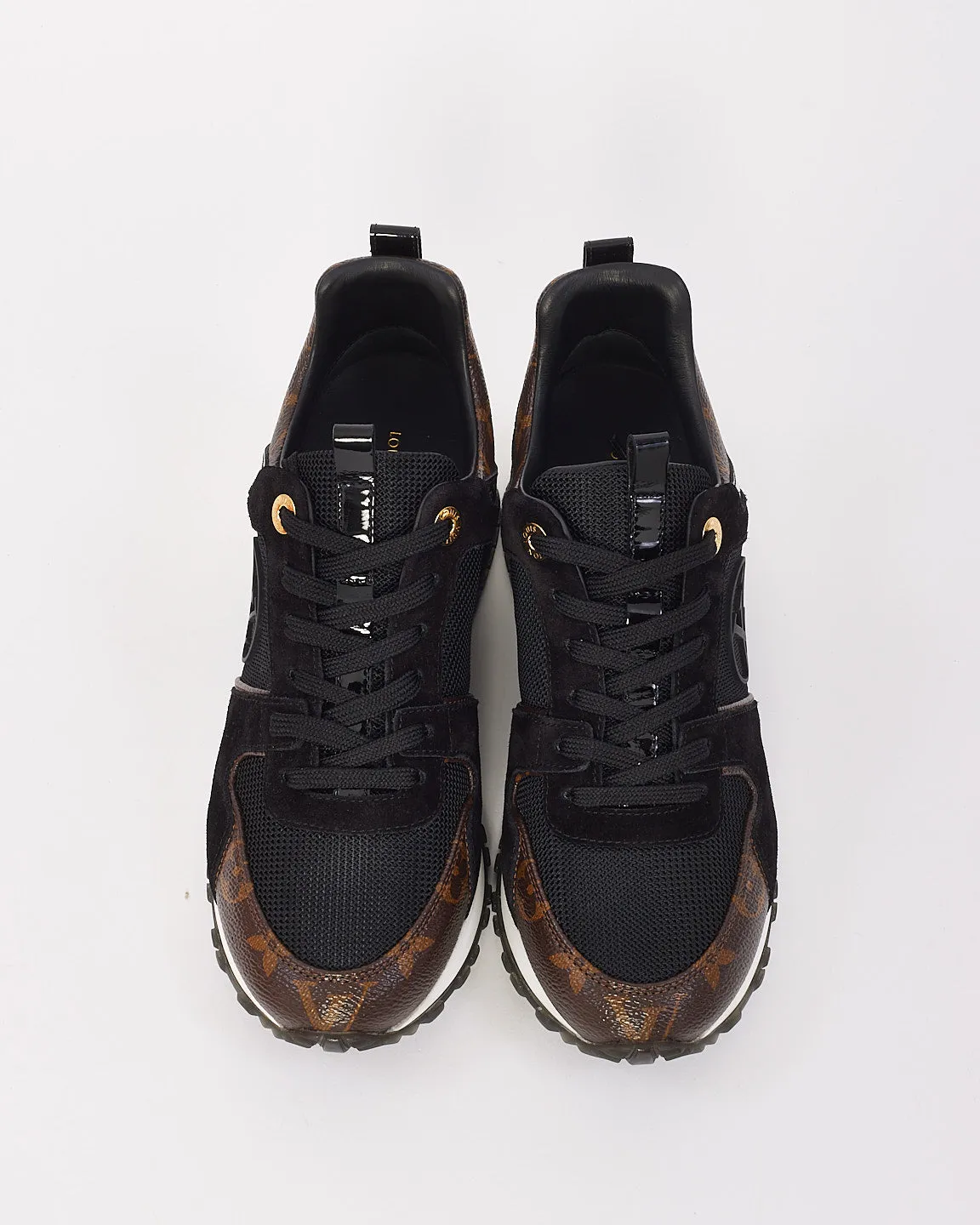 Louis Vuitton Black & Monogram Canvas & Suede Run Away Sneakers - 37