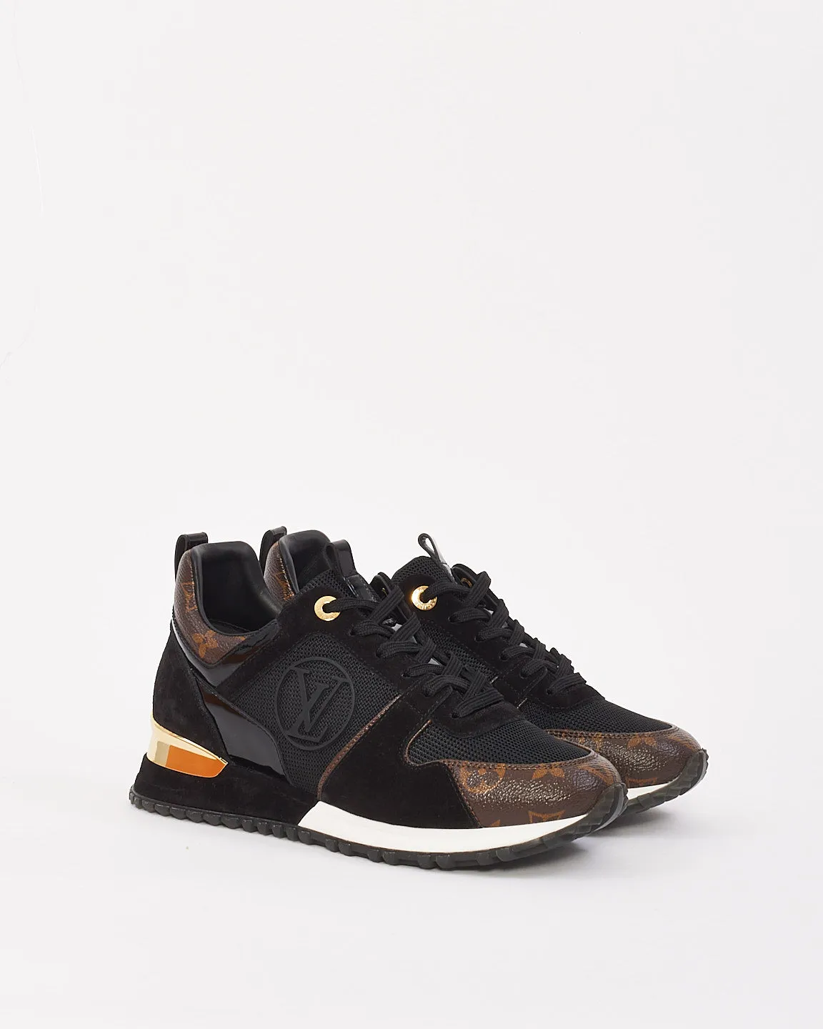 Louis Vuitton Black & Monogram Canvas & Suede Run Away Sneakers - 37