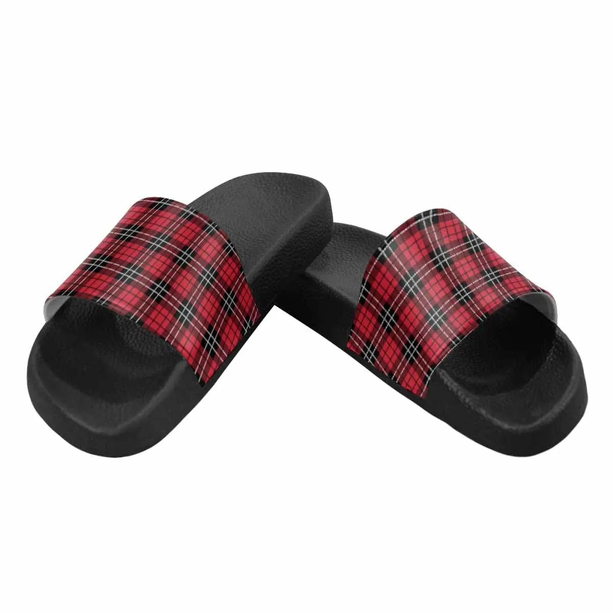 Mens Slide Sandals - Buffalo Plaid Red and Black