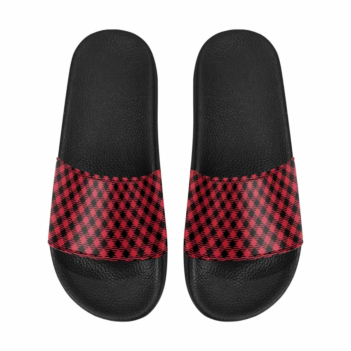 Mens Slide Sandals - Buffalo Plaid Red and Black