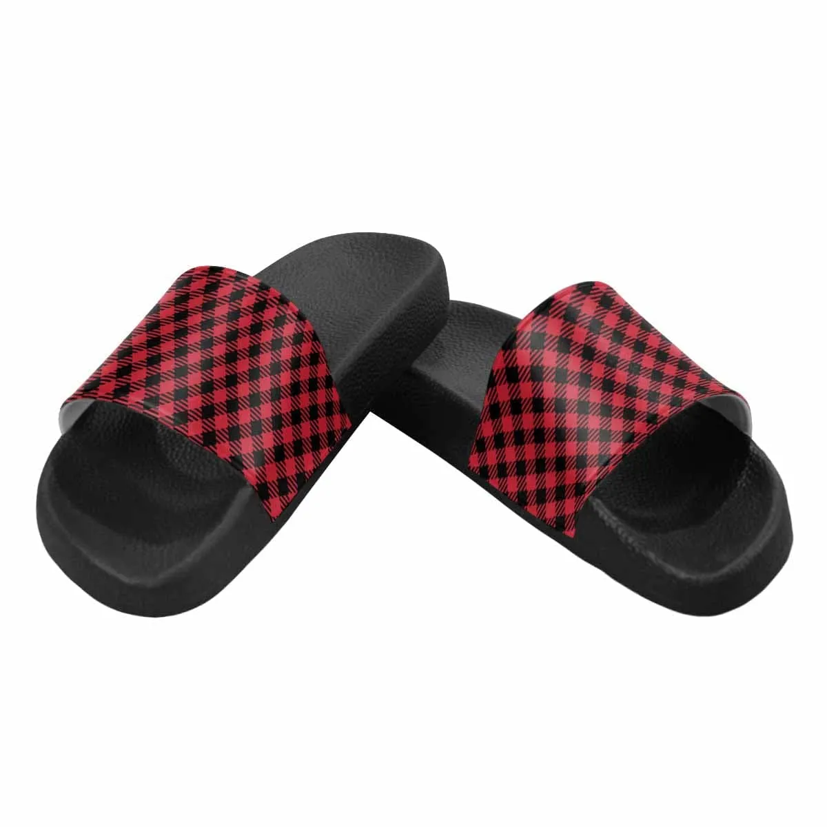 Mens Slide Sandals - Buffalo Plaid Red and Black