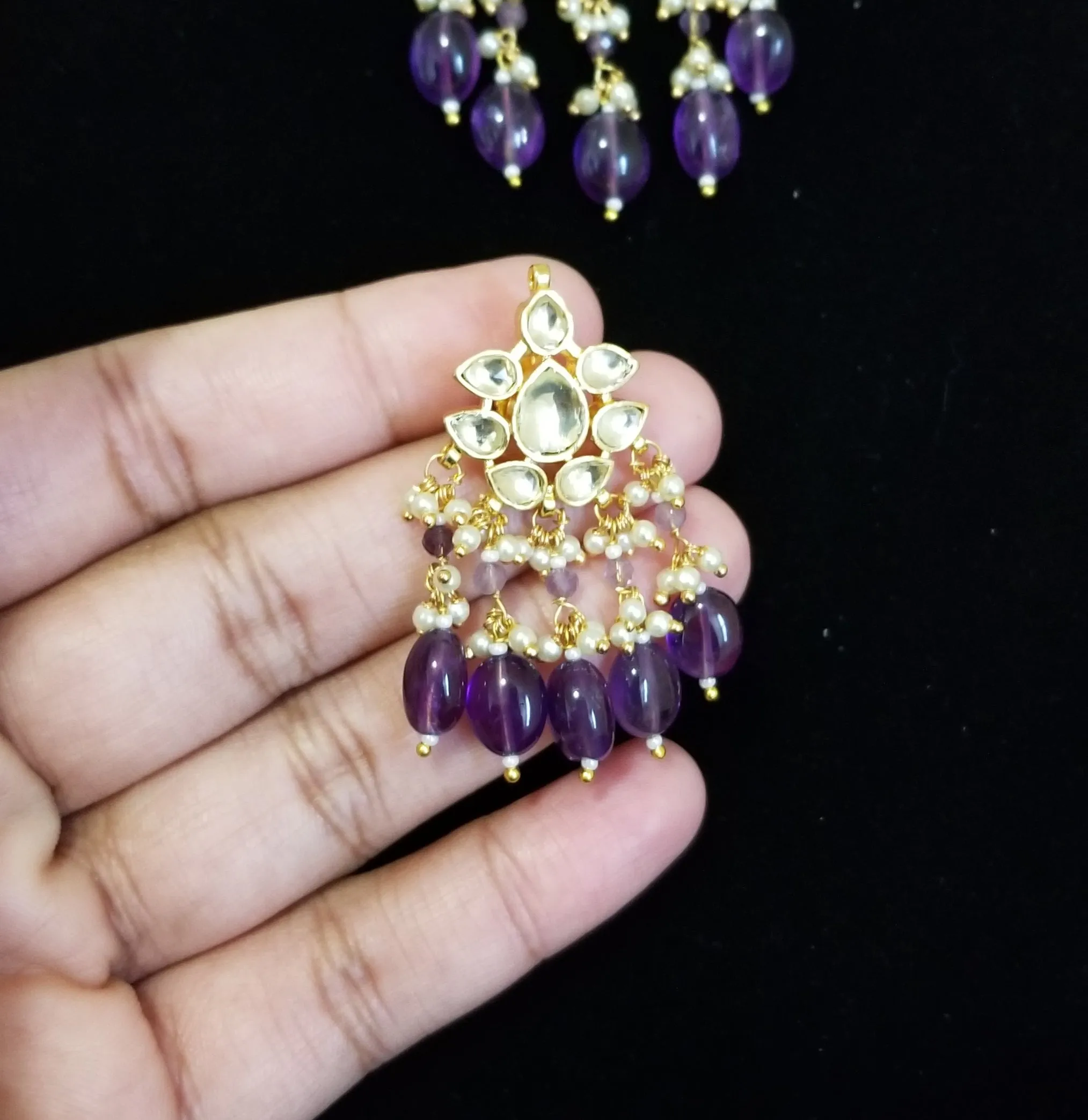 Pachi Kundan Bead Chokers With Gold Plating SB44 Purple