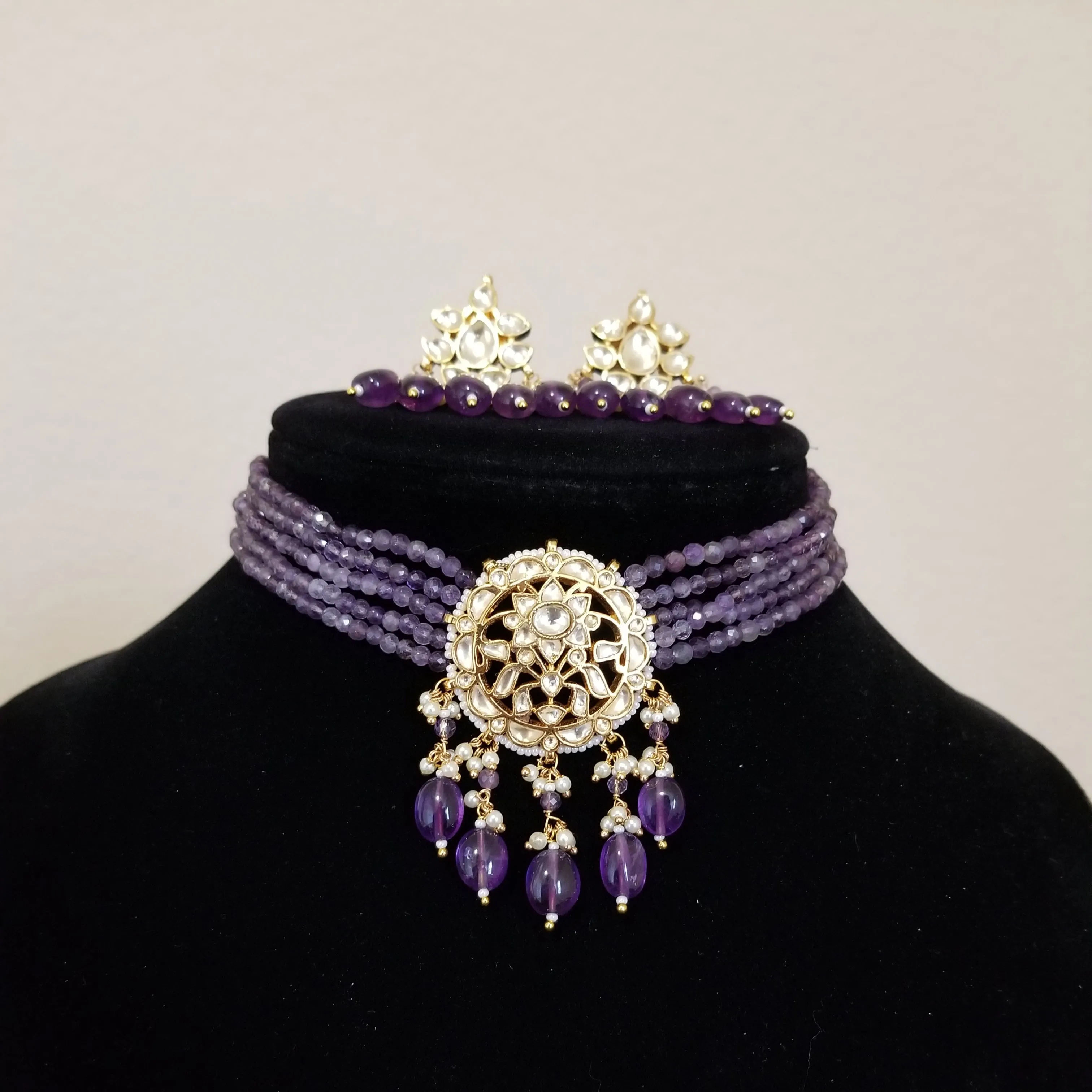 Pachi Kundan Bead Chokers With Gold Plating SB44 Purple