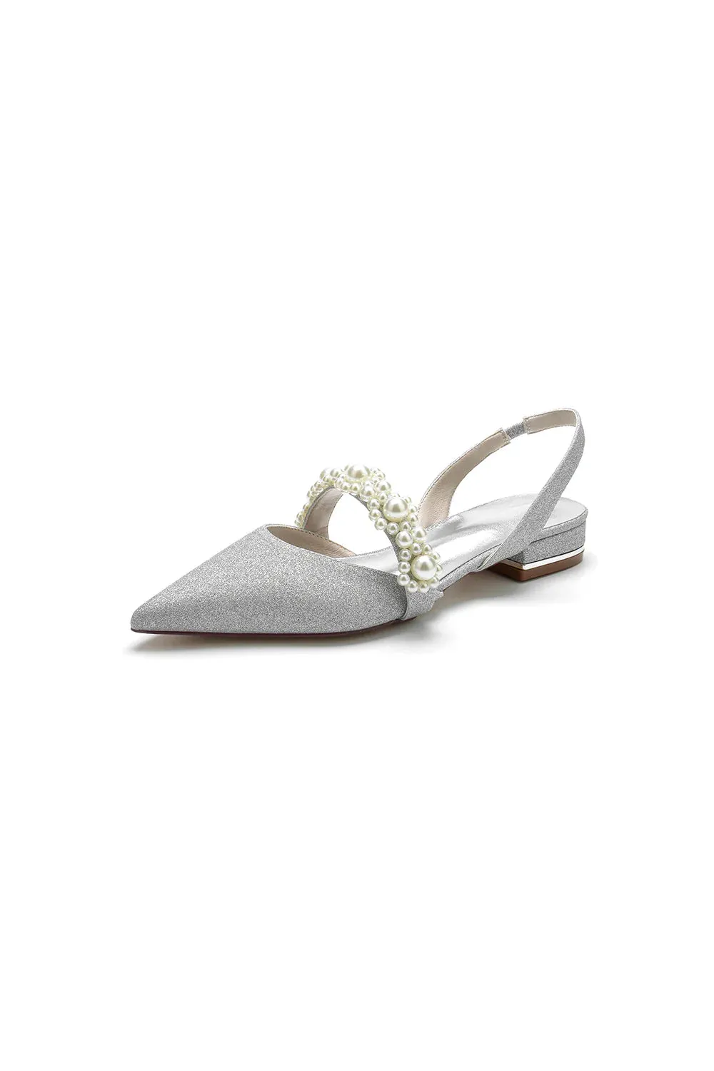 Pearl Strap Slingback Sequin Pointed Toe Flats