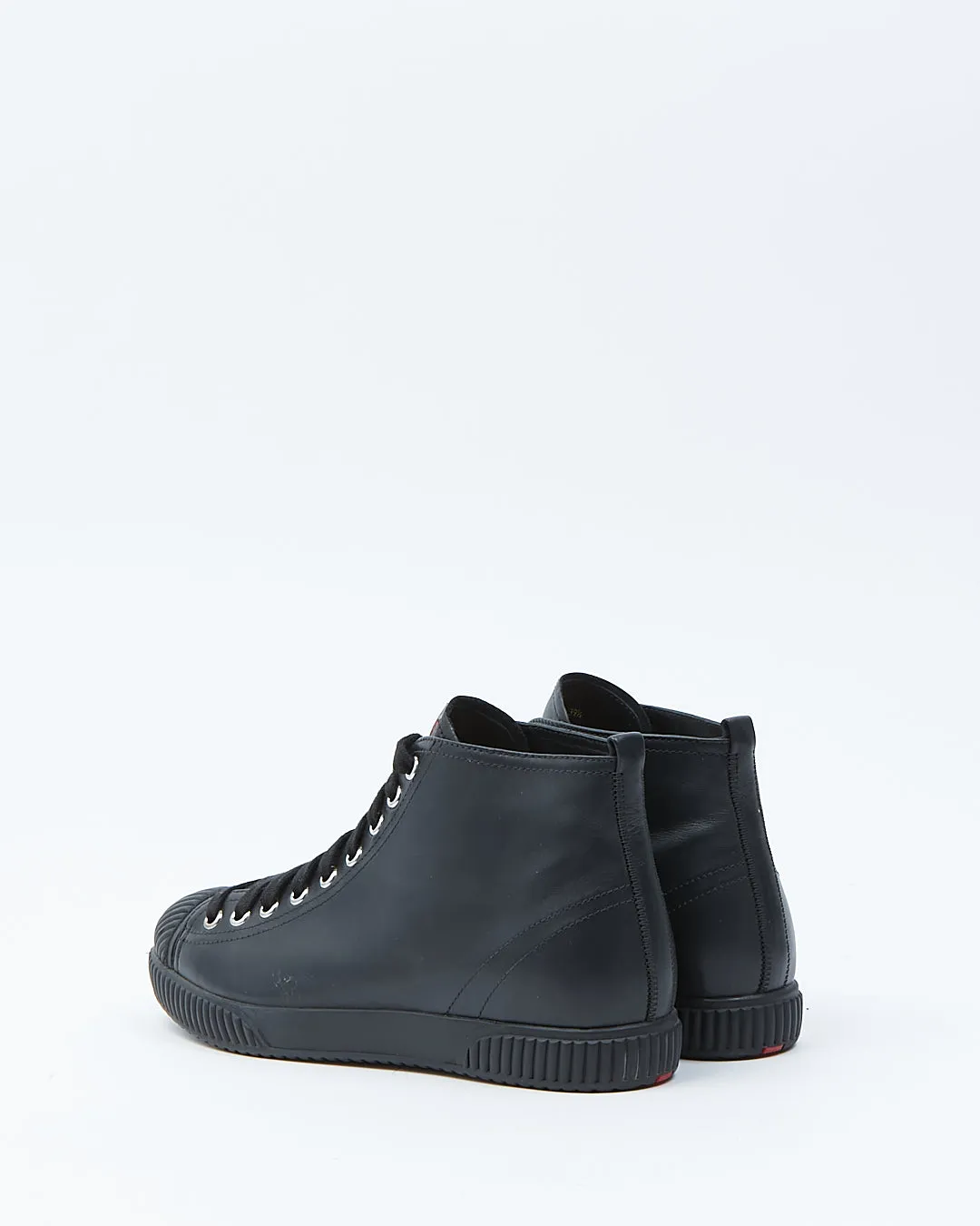 Prada Black Leather Lace Up High Top Sneakers - 39.5