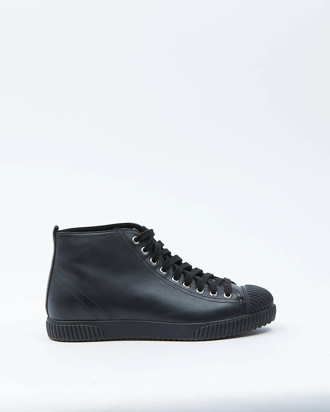 Prada Black Leather Lace Up High Top Sneakers - 39.5