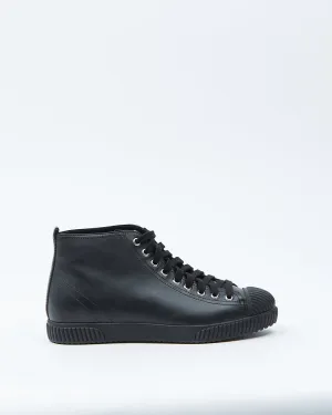 Prada Black Leather Lace Up High Top Sneakers - 39.5