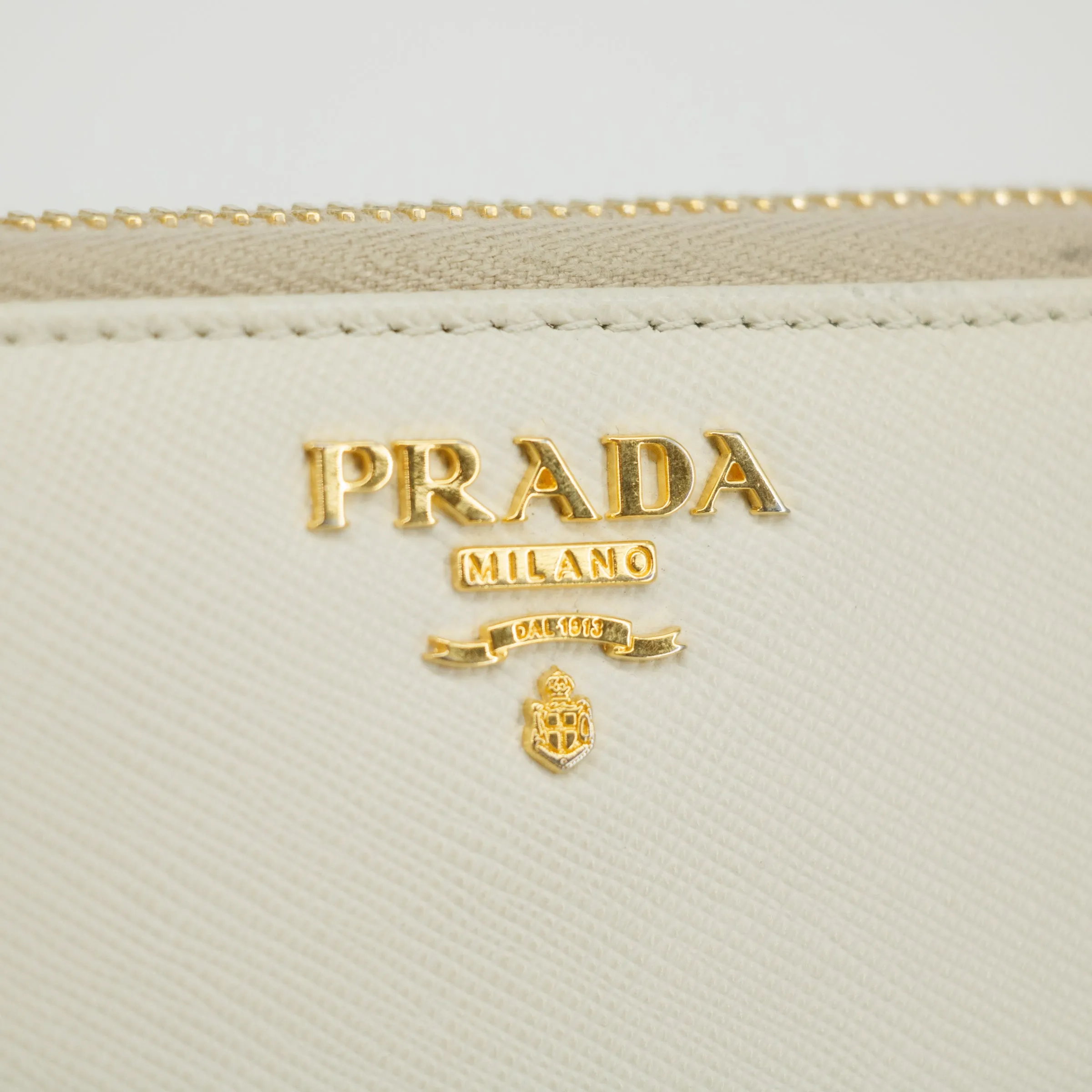 Prada Ivory Saffiano Leather L-shaped Zipper Long Wallet  #2632