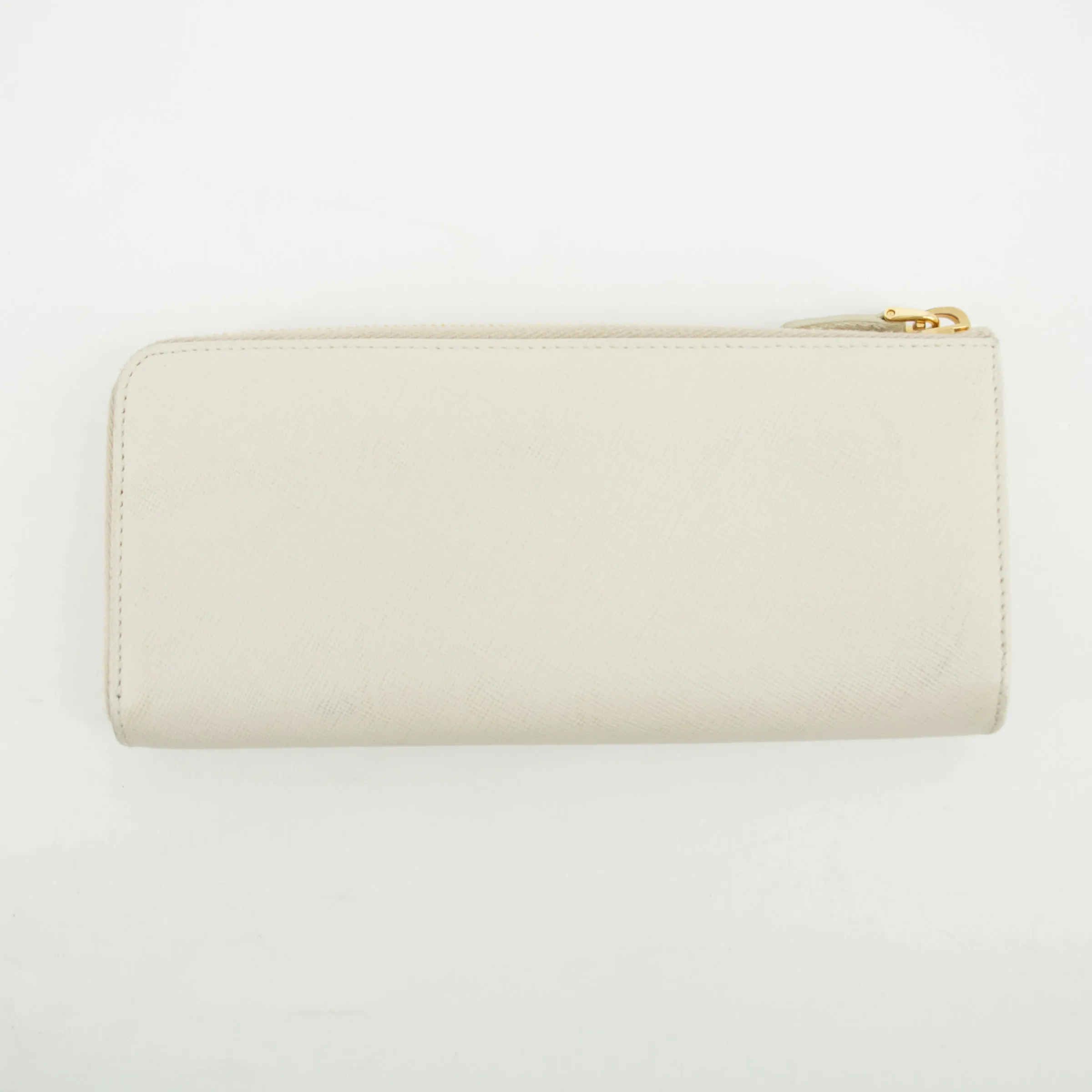Prada Ivory Saffiano Leather L-shaped Zipper Long Wallet  #2632