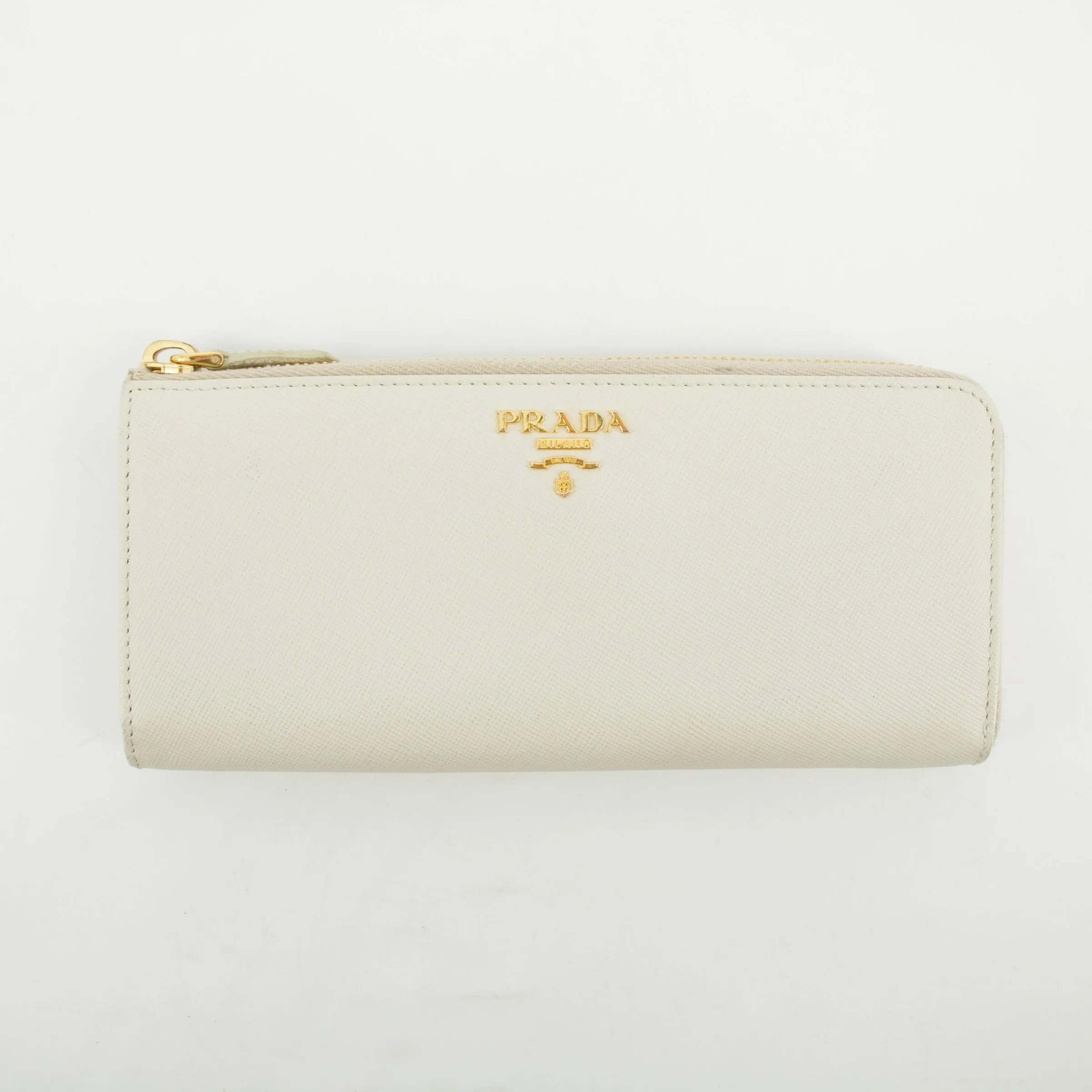 Prada Ivory Saffiano Leather L-shaped Zipper Long Wallet  #2632