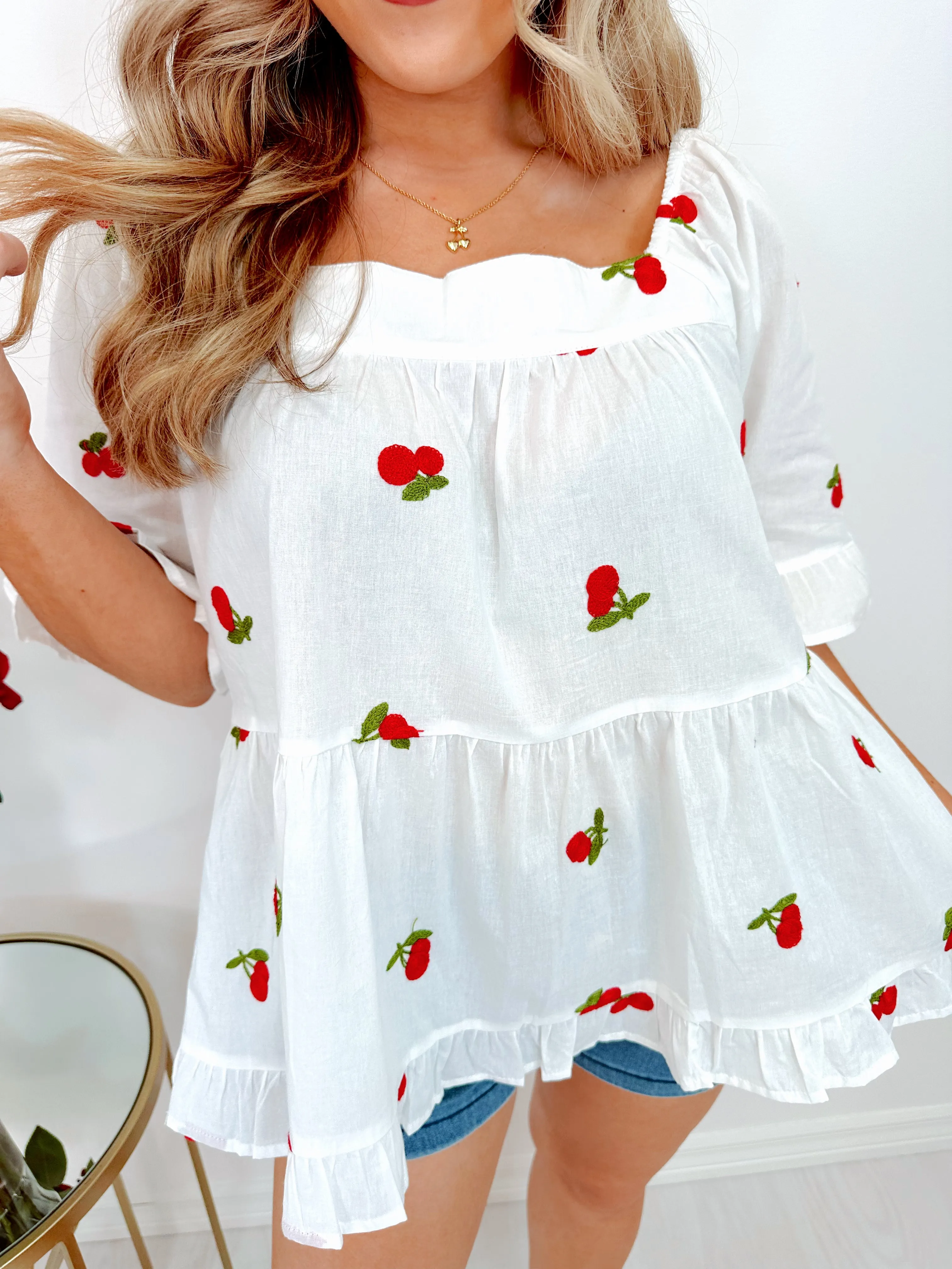 Pretty Please Cherry Poplin Top