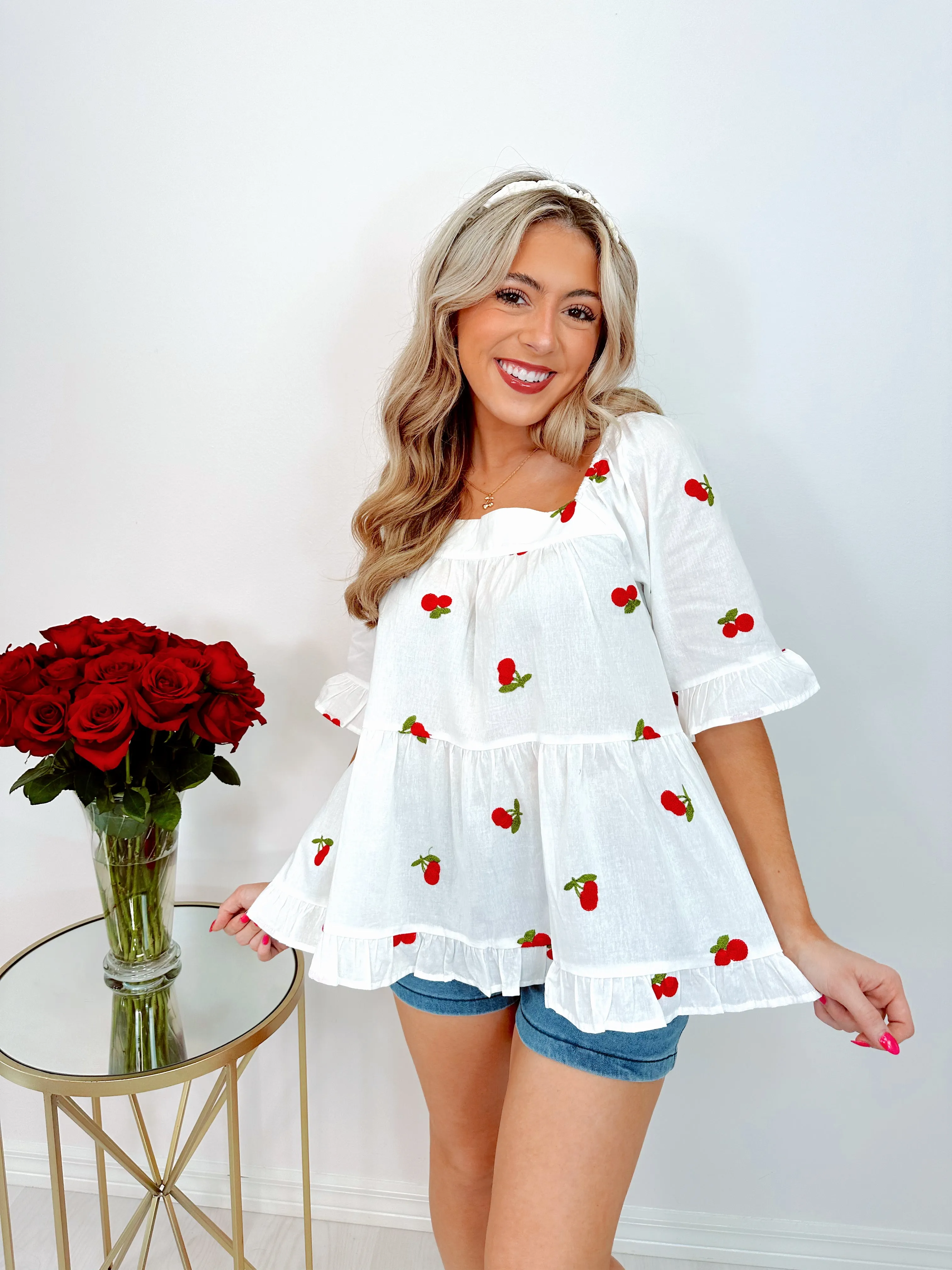 Pretty Please Cherry Poplin Top