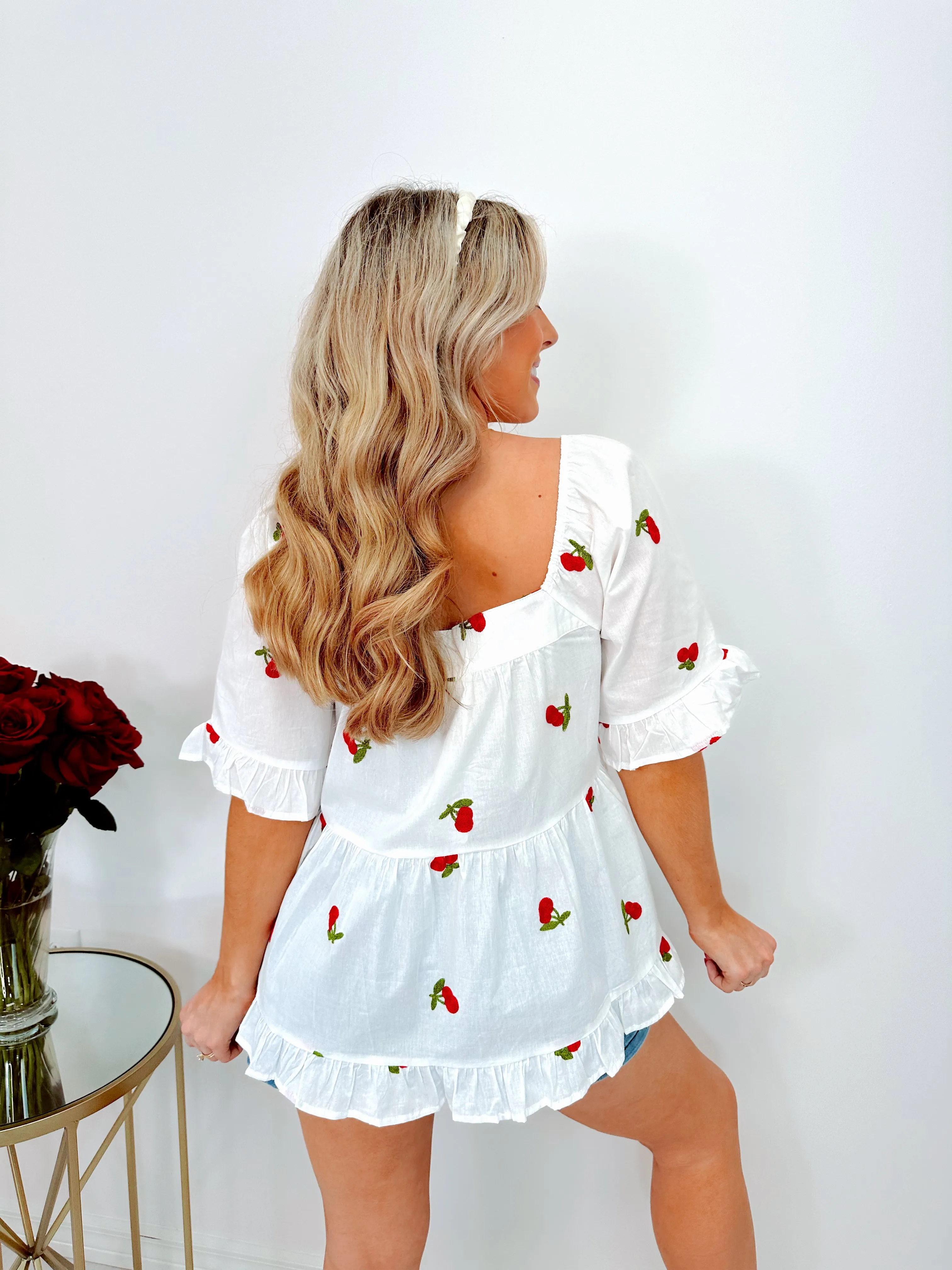 Pretty Please Cherry Poplin Top