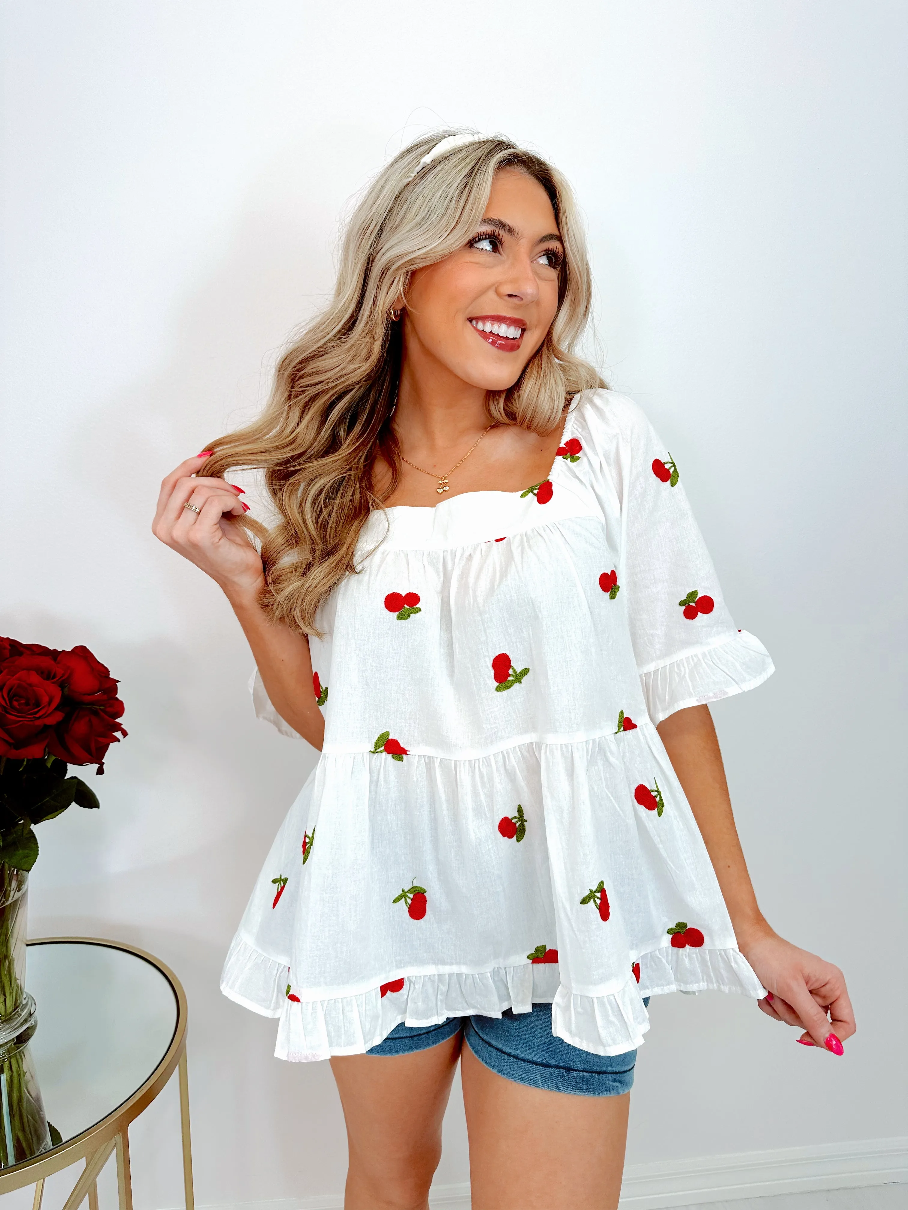 Pretty Please Cherry Poplin Top