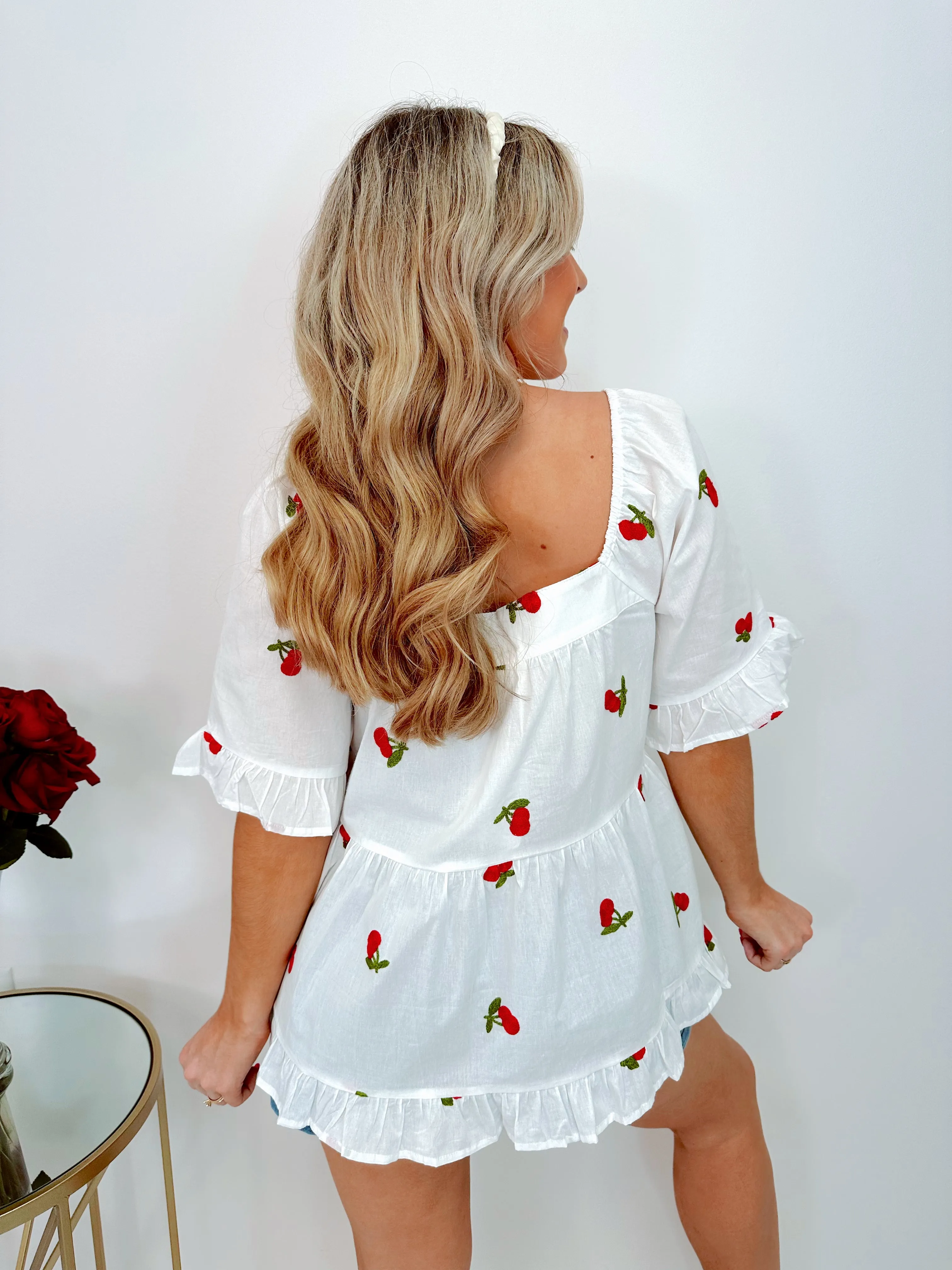 Pretty Please Cherry Poplin Top