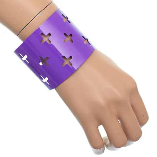 Purple Cutout Cross Metal Cuff Bracelet