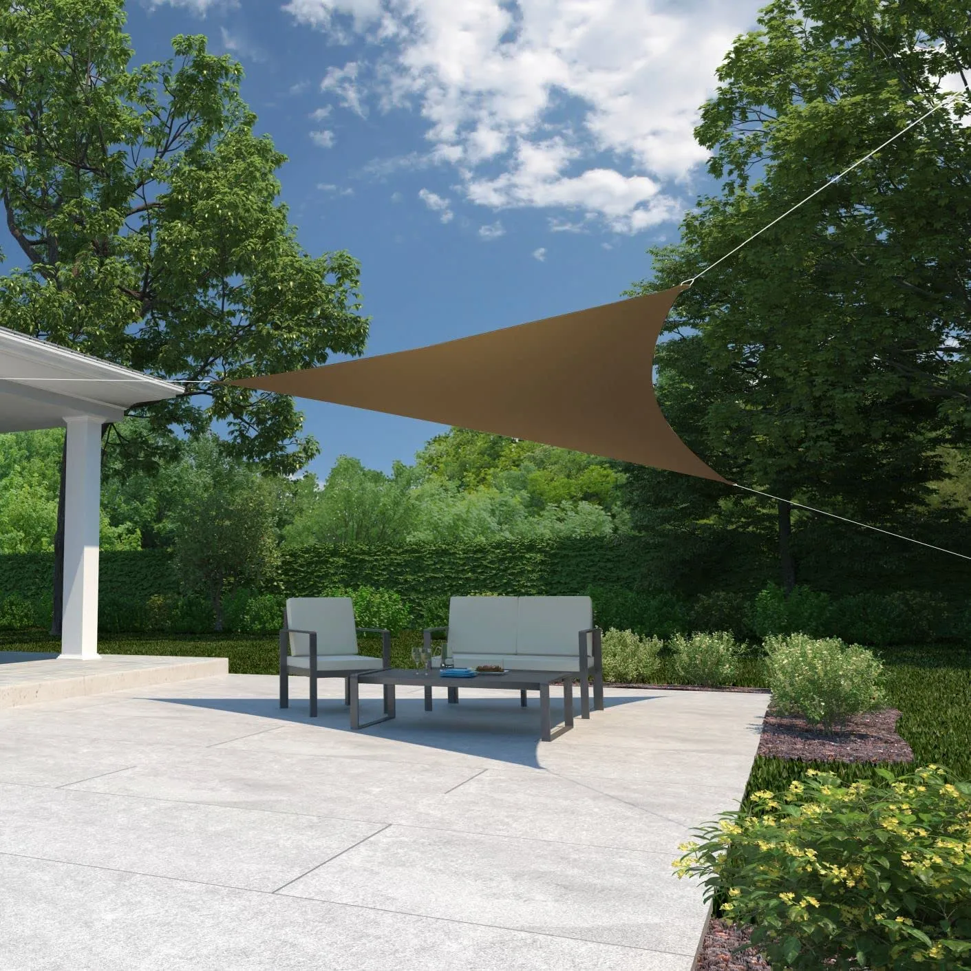Ready-to-Hang Shade Sail, Triangle Sail with 90% UV Blocking, (16.5 ft x 16.5 ft), Mocha