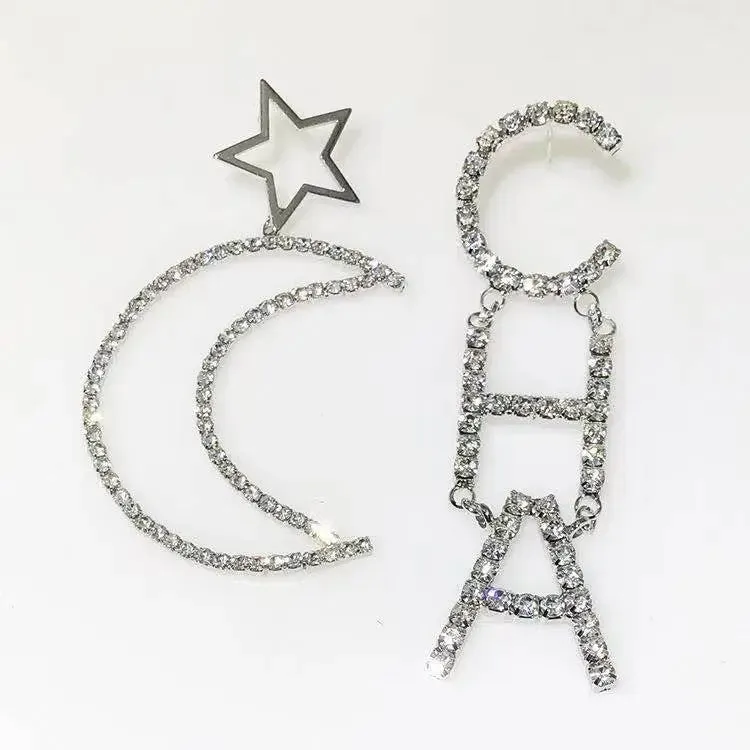 Rhinestone Letter CHA Long Earrings