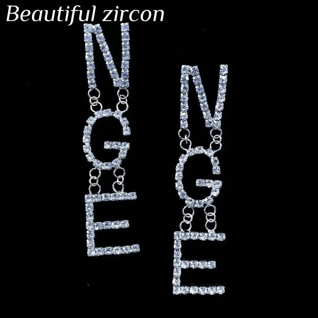 Rhinestone Letter CHA Long Earrings