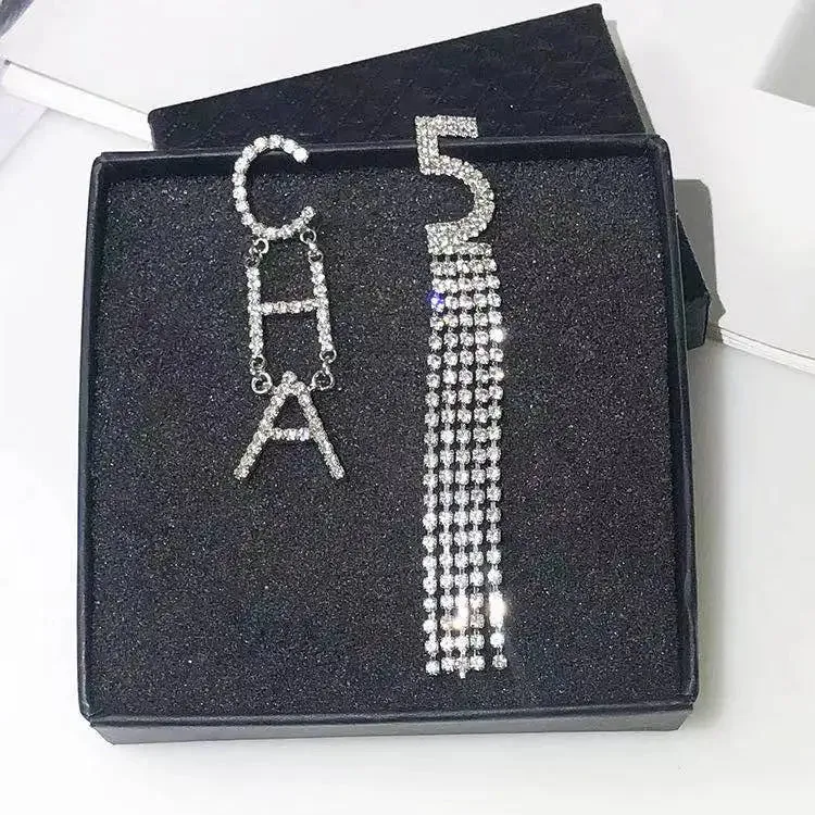 Rhinestone Letter CHA Long Earrings