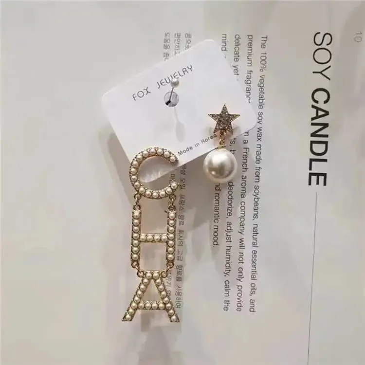 Rhinestone Letter CHA Long Earrings