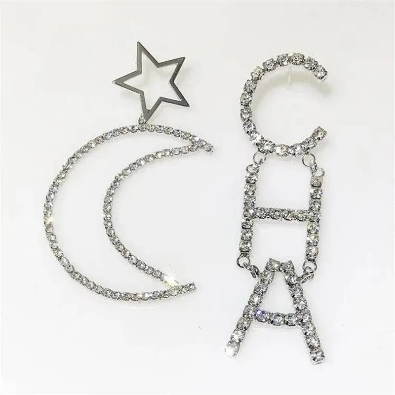 Rhinestone Letter CHA Long Earrings